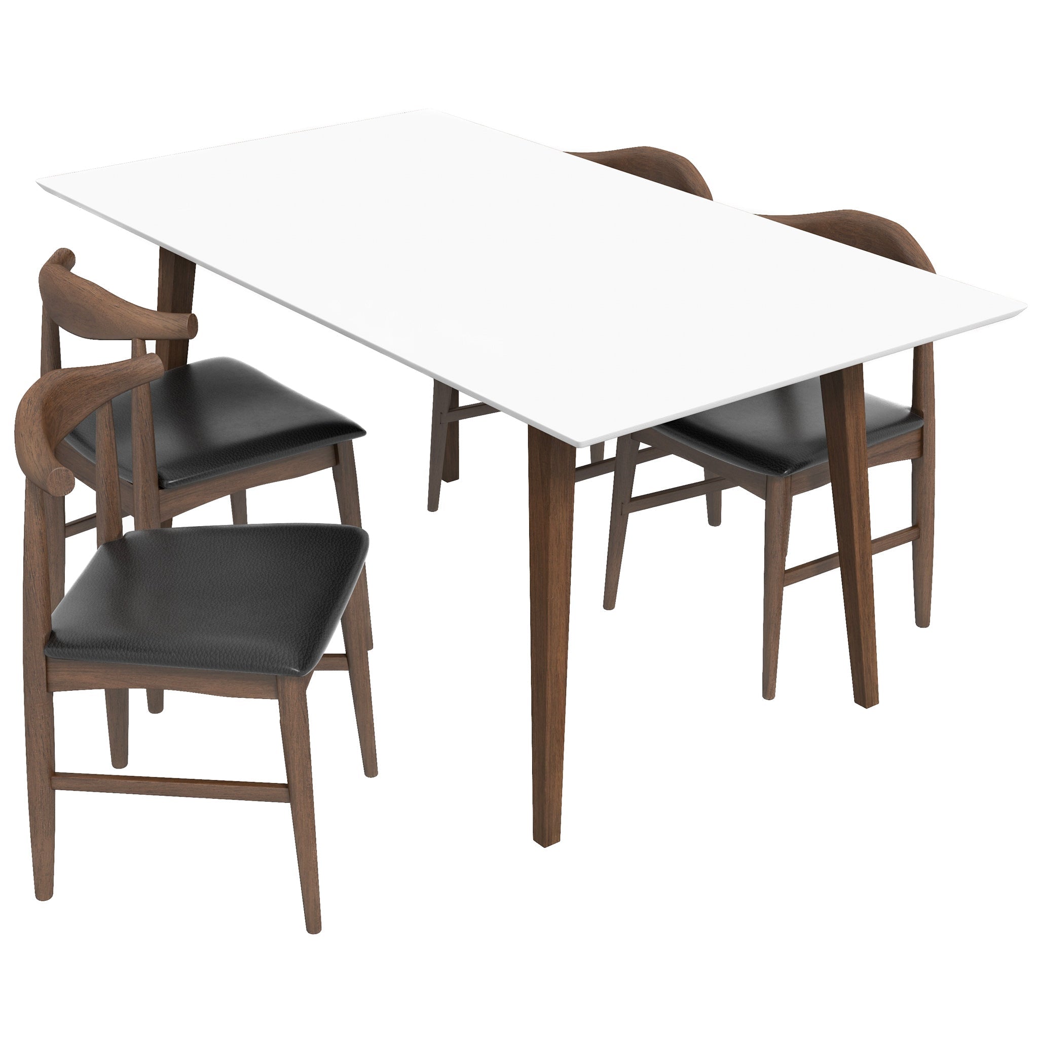 Alpine Large White Dining Set with 4 Winston Black Leather Dining Chairs