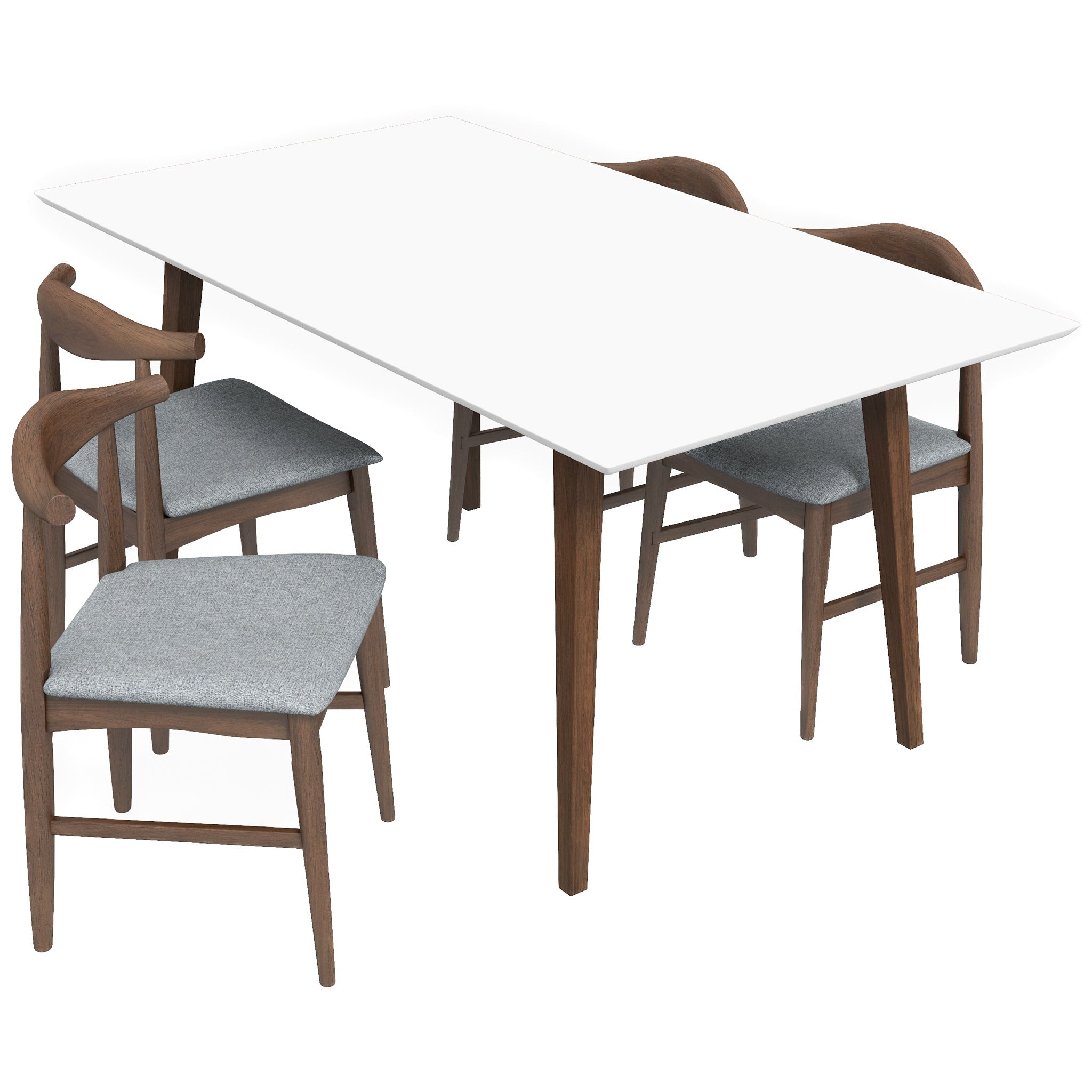 Alpine Large White Dining Set with 4 Winston Gray Dining Chairs