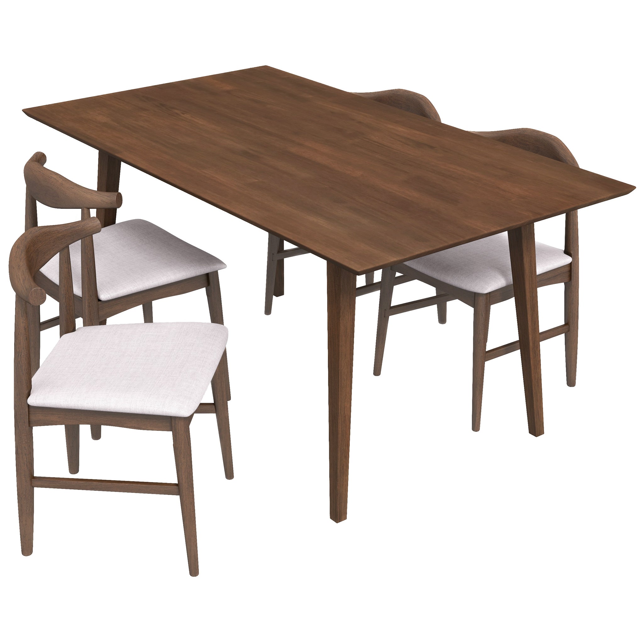 Alpine Large Walnut Dining Set with 4 Winston Beige Dining Chairs