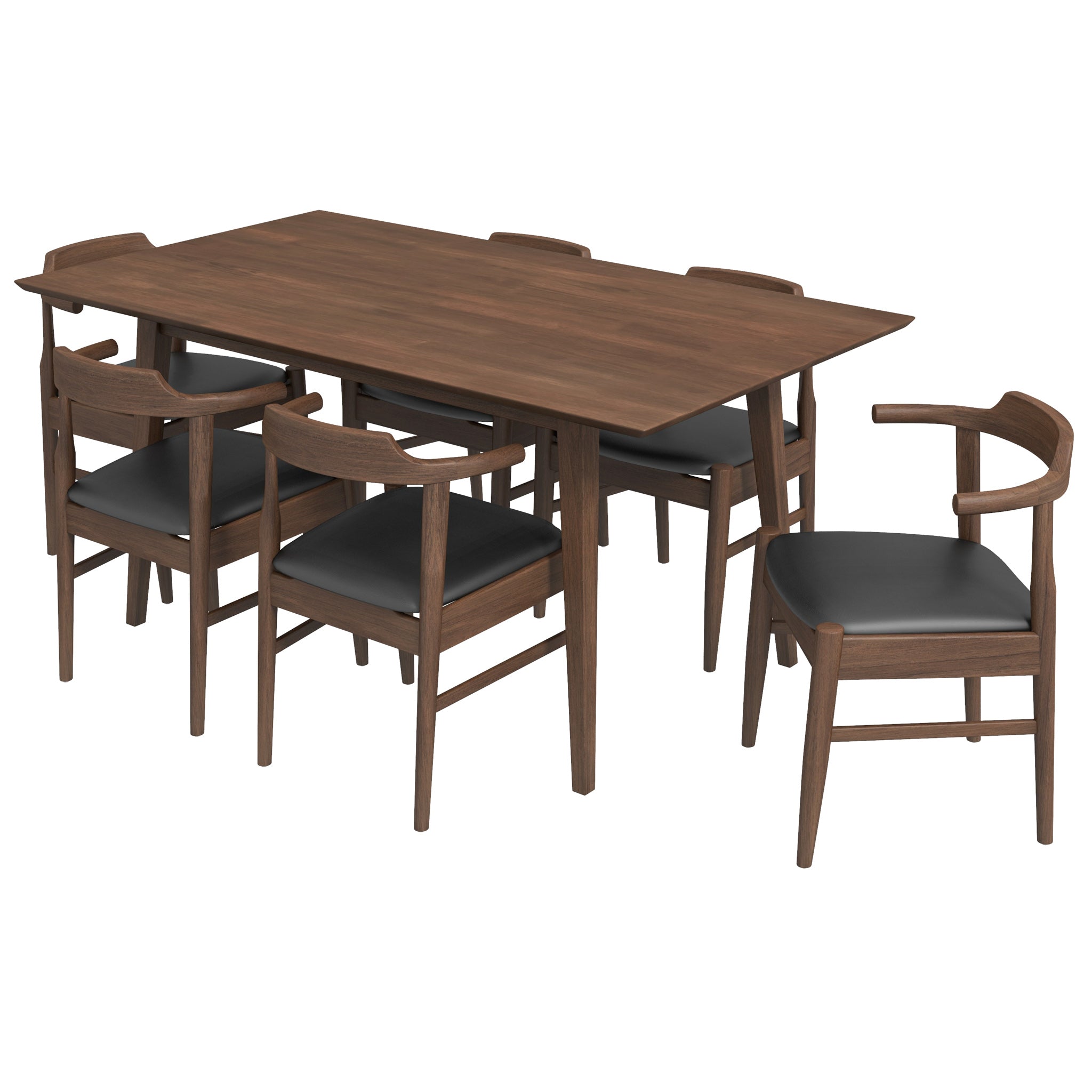 Dining Set, Alpine Large Table Walnut with 6 Zola Chairs Black PU