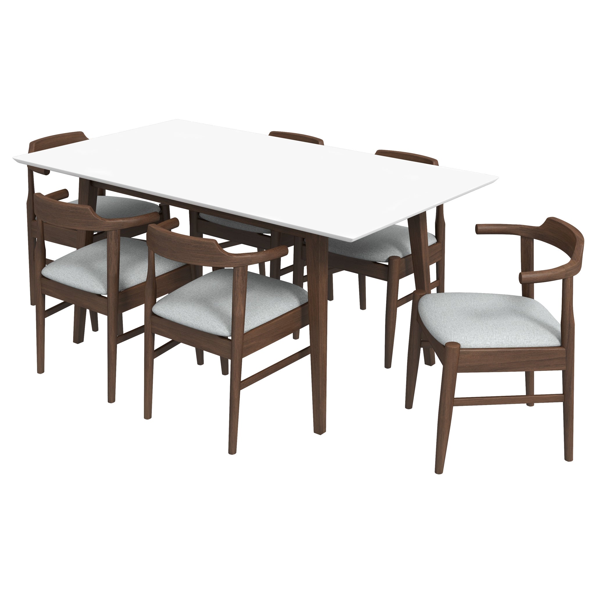 Alpine Large WHITE Dining Set with 6 Zola Gray Fabric Dining Chairs