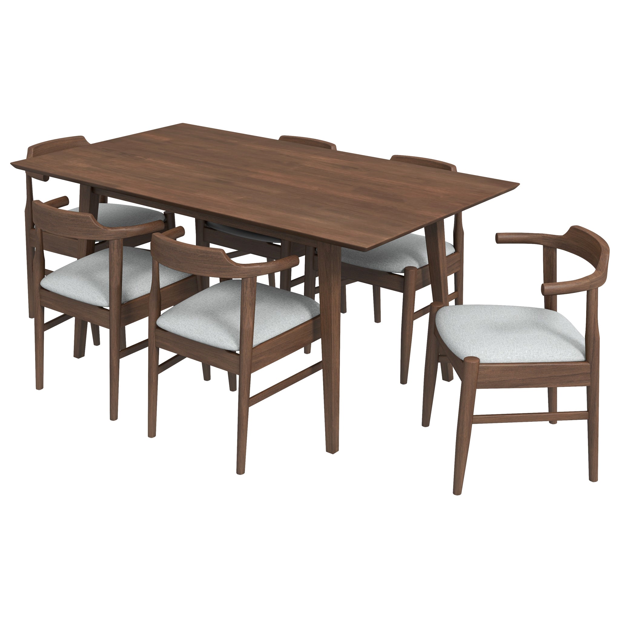 Alpine Large Walnut Dining Set with 6 Zola Gray Fabric Dining Chairs