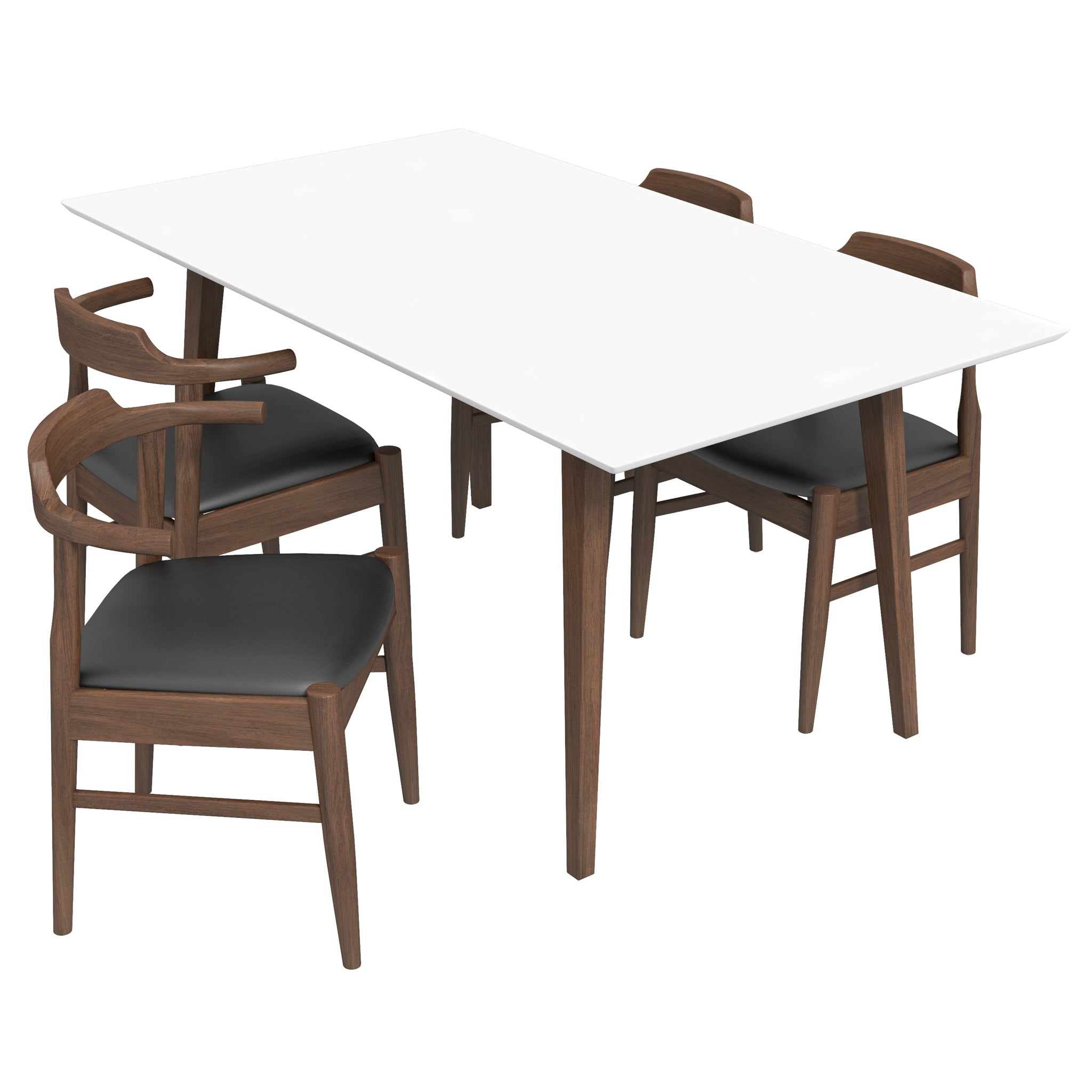 Alpine Large White Dining Set with 4 Zola Black Leather Dining Chairs