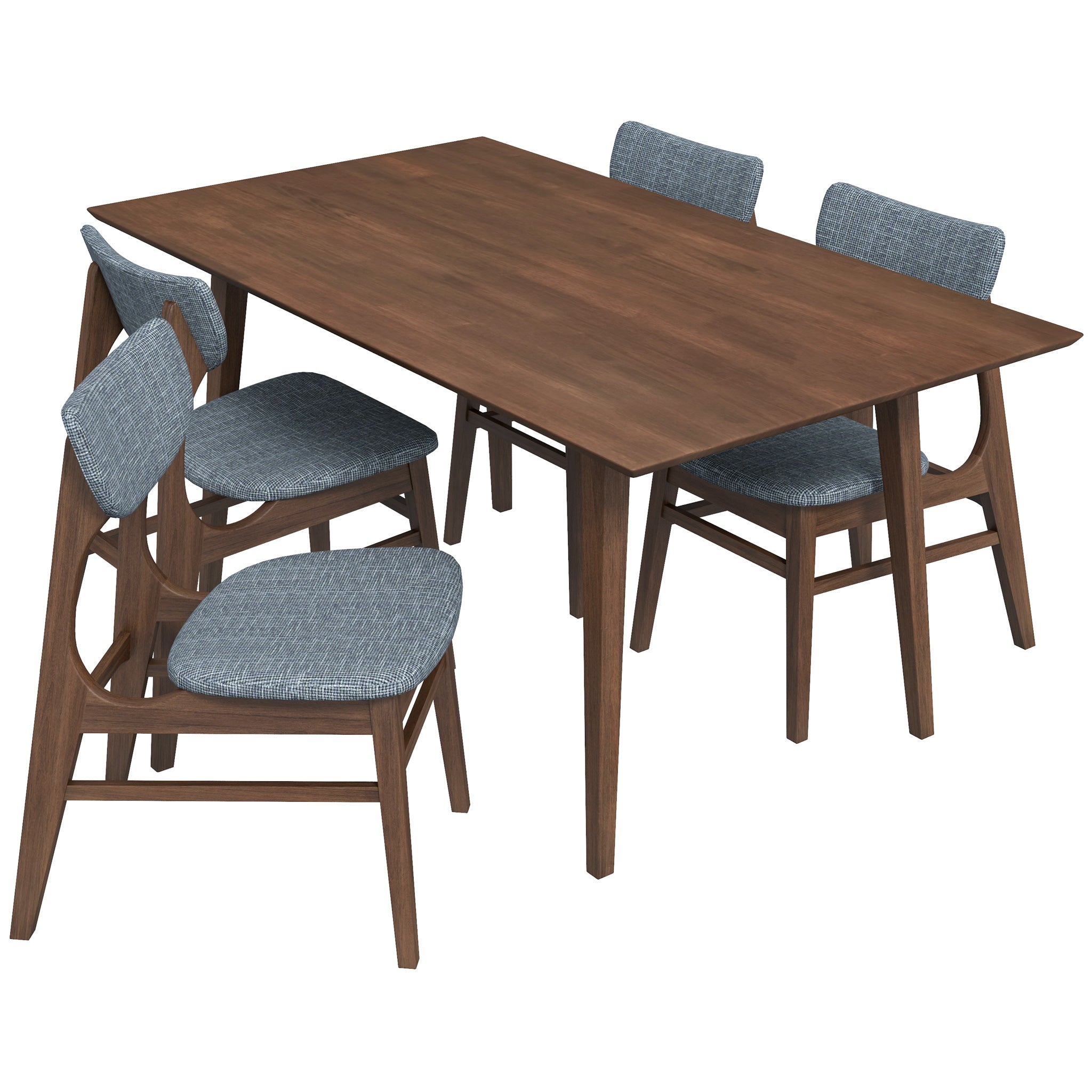 Alpine Large Dining Set with 4 Collins Dining Chairs Walnut