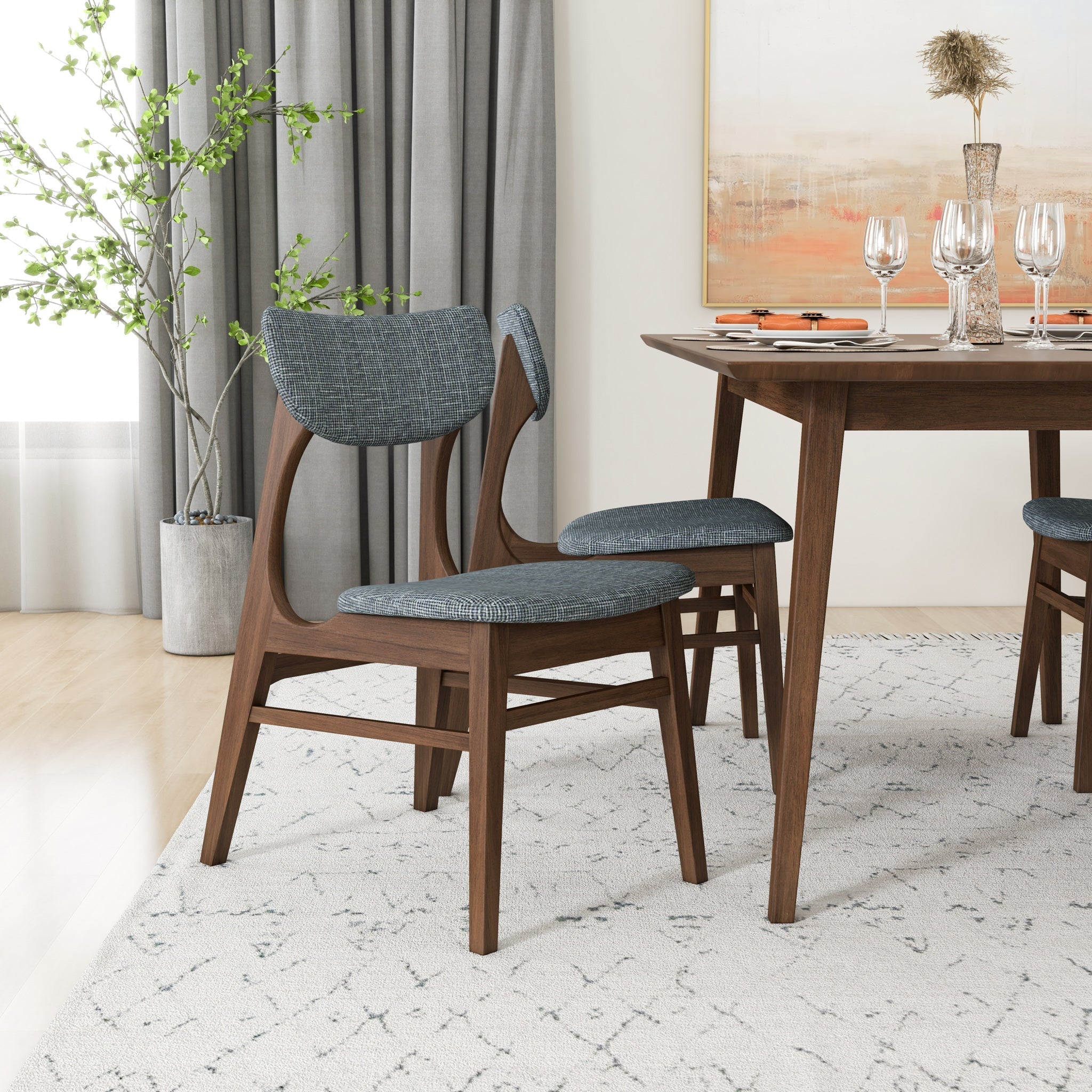 Alpine Large Dining Set with 4 Collins Dining Chairs Walnut