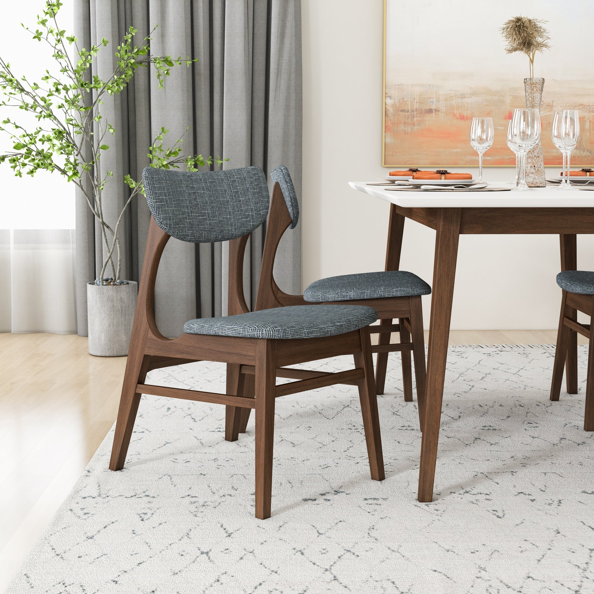 Alpine Large White Top Dining Set with 4 Collins Dining Chairs