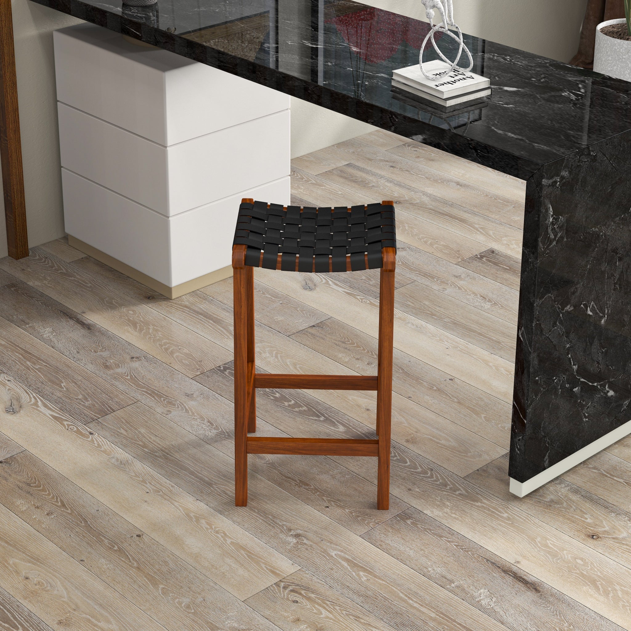 Andaman Bar Stool Black Leather