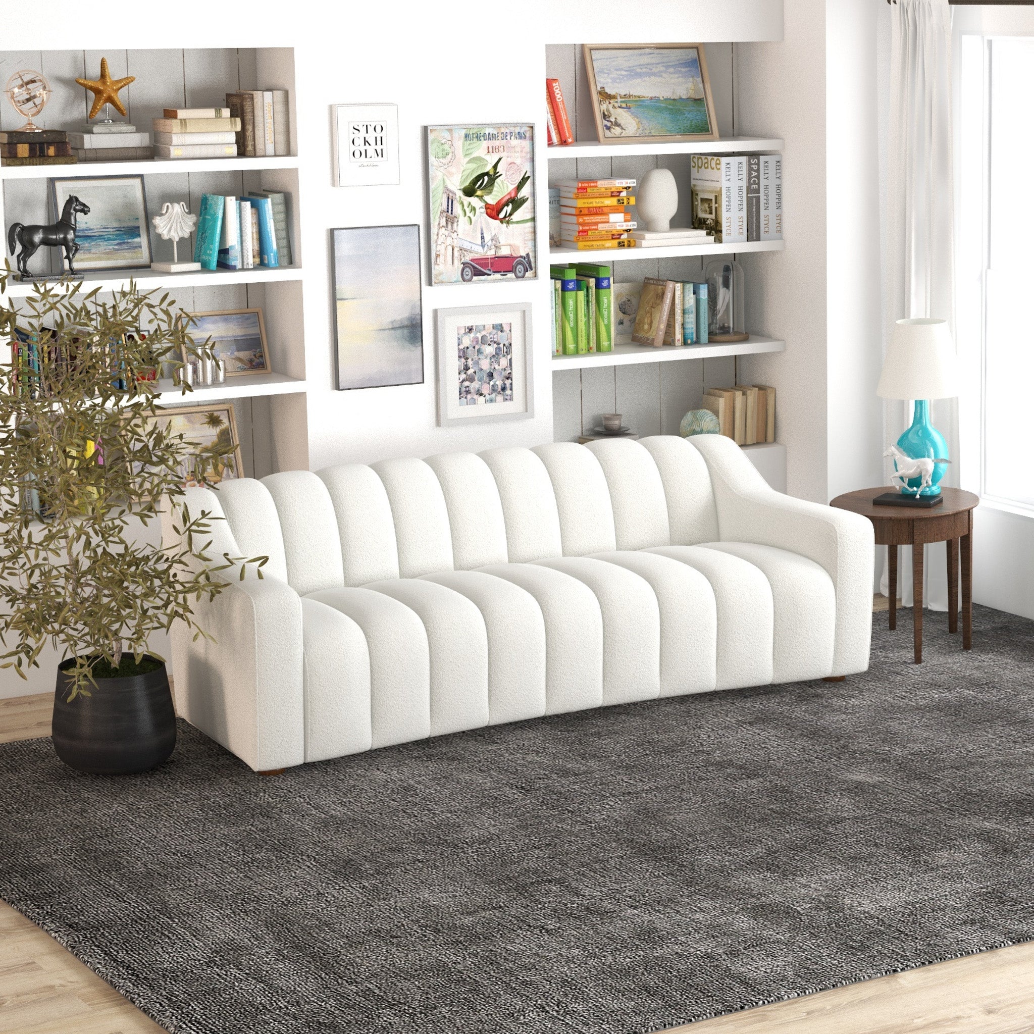 Bari Sofa White Boucle Fabric