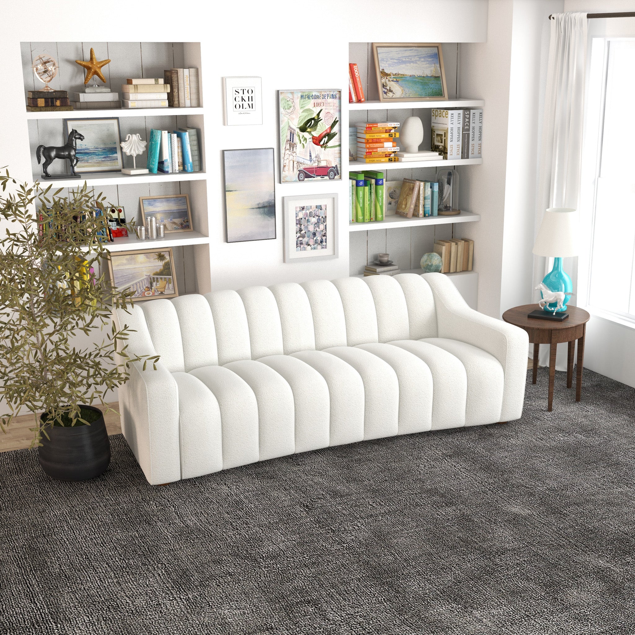 Bari Sofa White Boucle Fabric