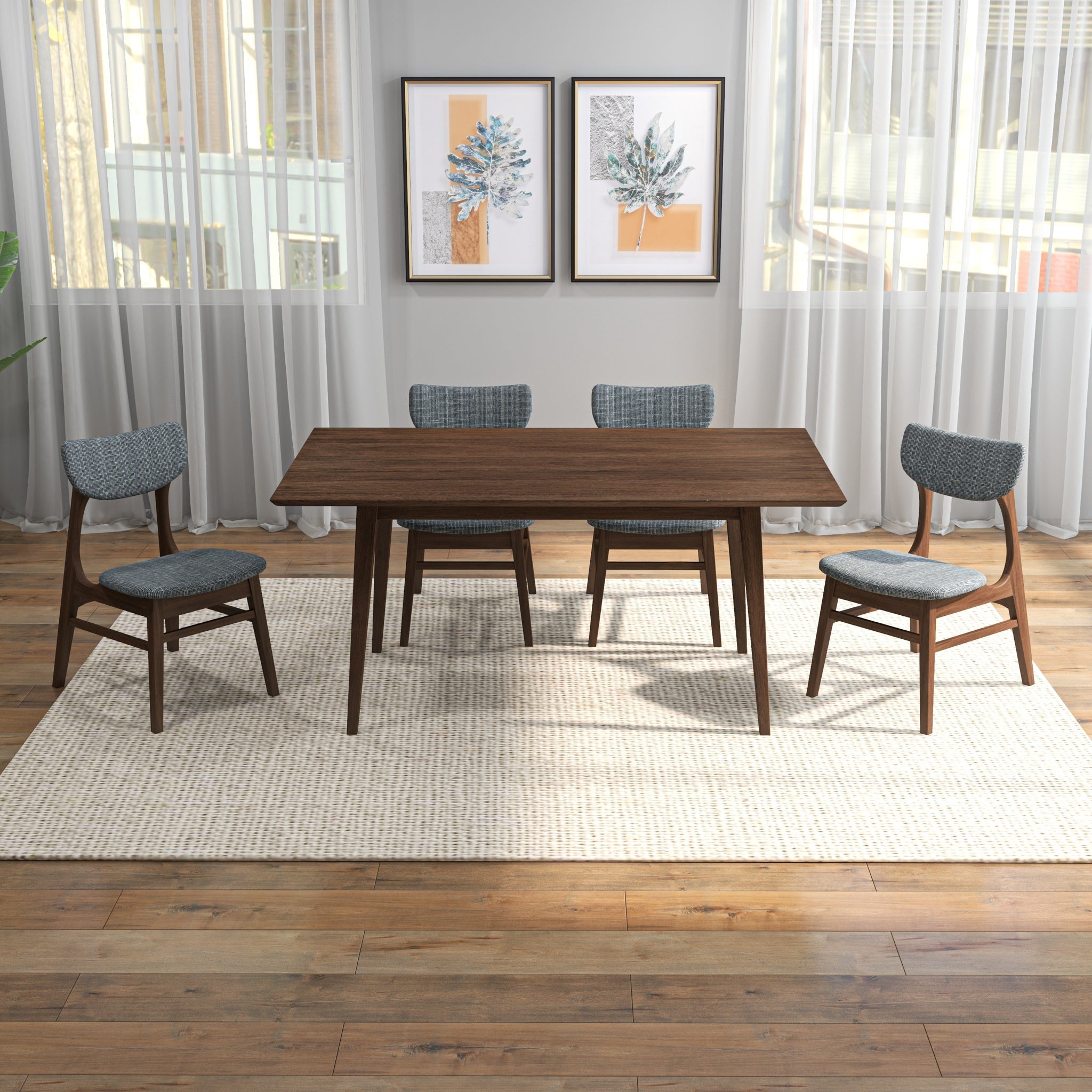 Adira Large Walnut Dining Set with 4 Collins Grey Dining Chairs