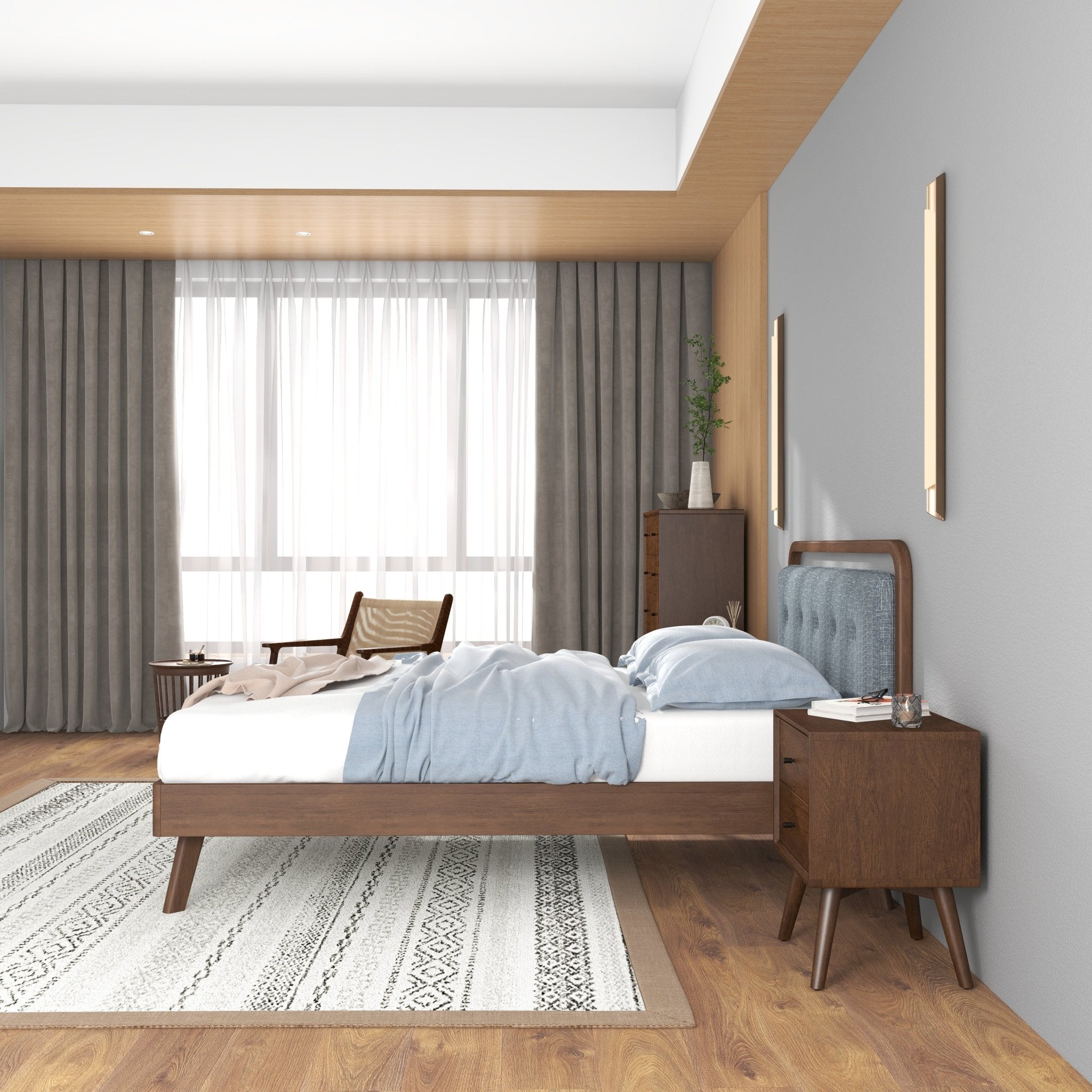 Modern Divani Wood Platform Bed Queen