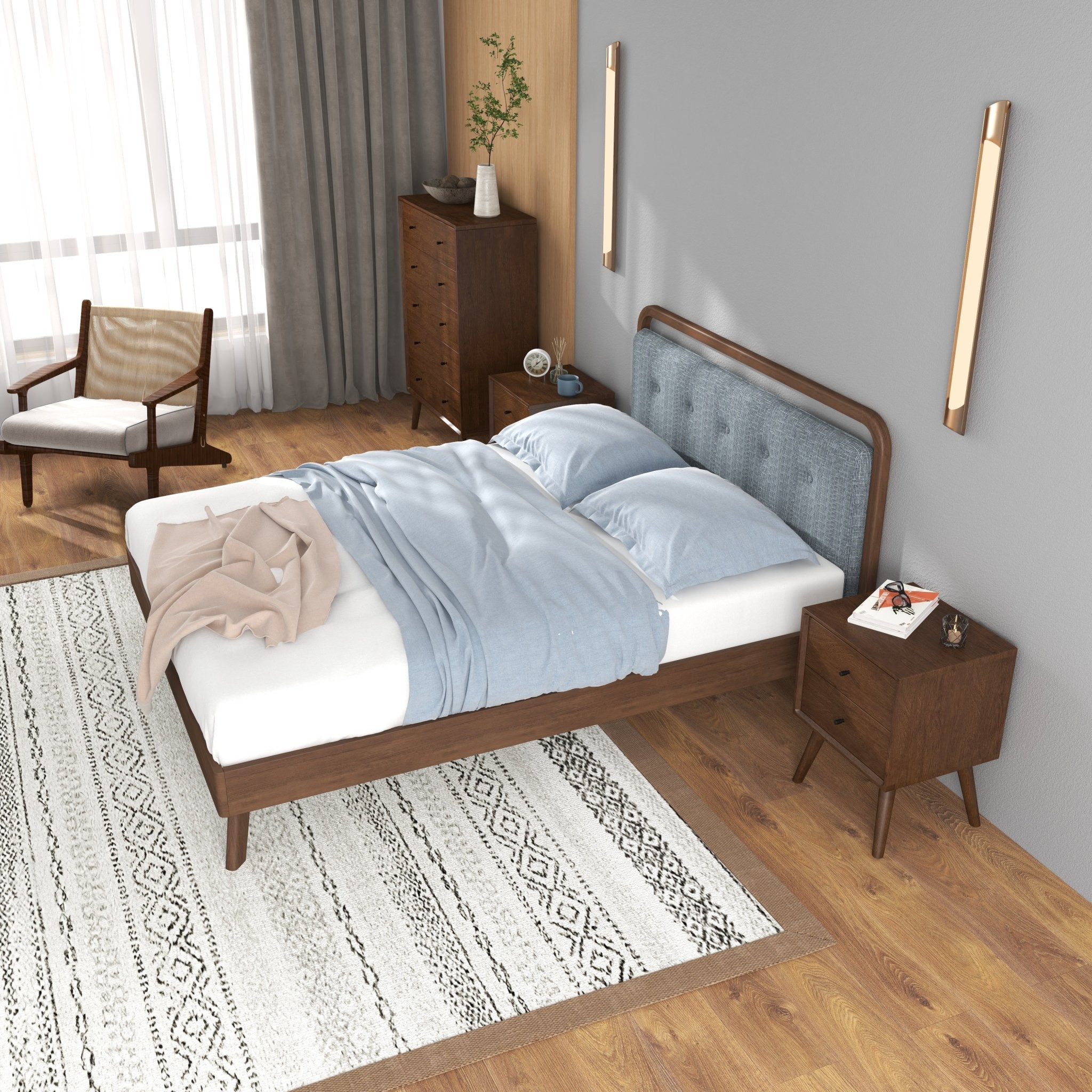 Modern Divani Wood Platform Bed Queen