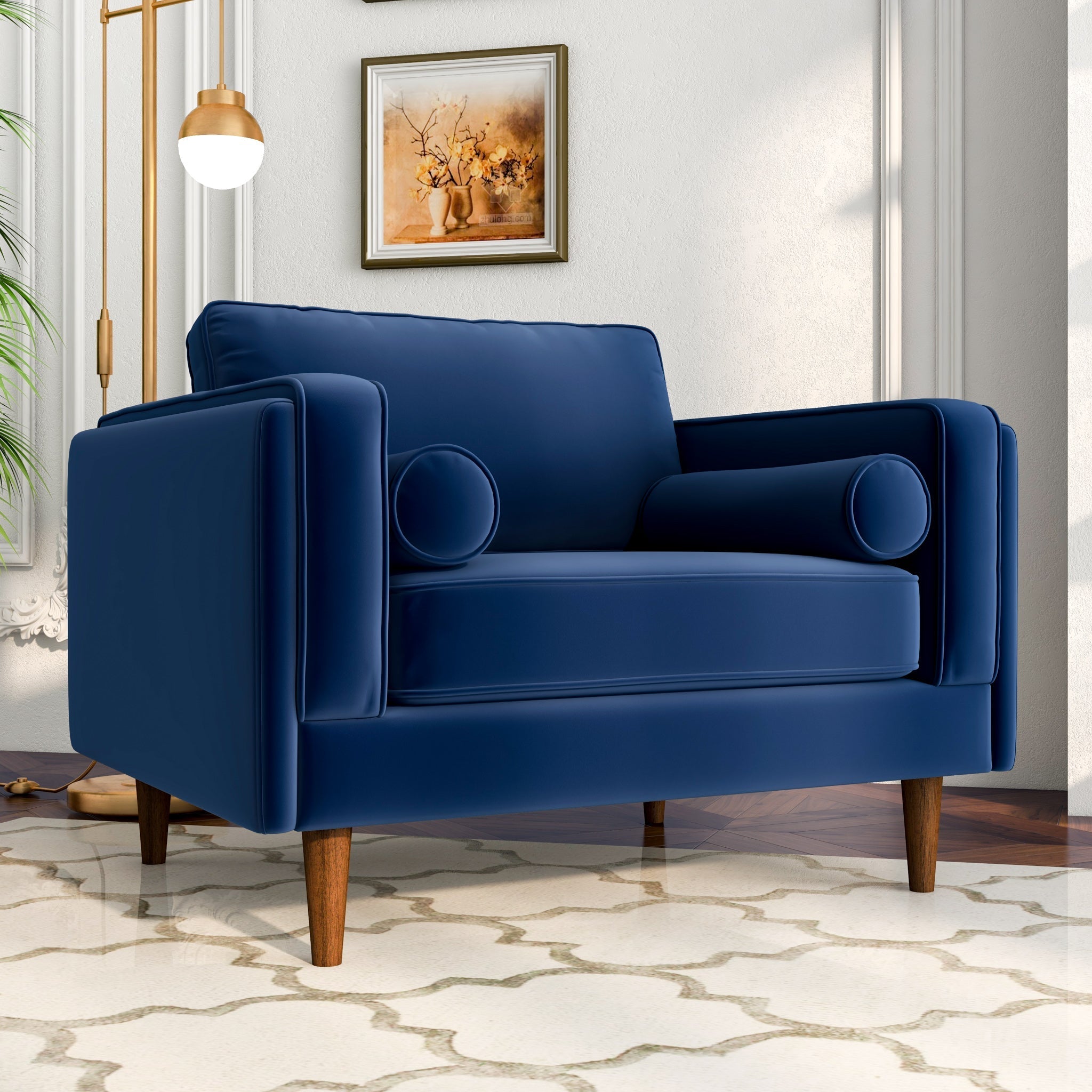 Fordham Lounge Chair Navy Blue Velvet