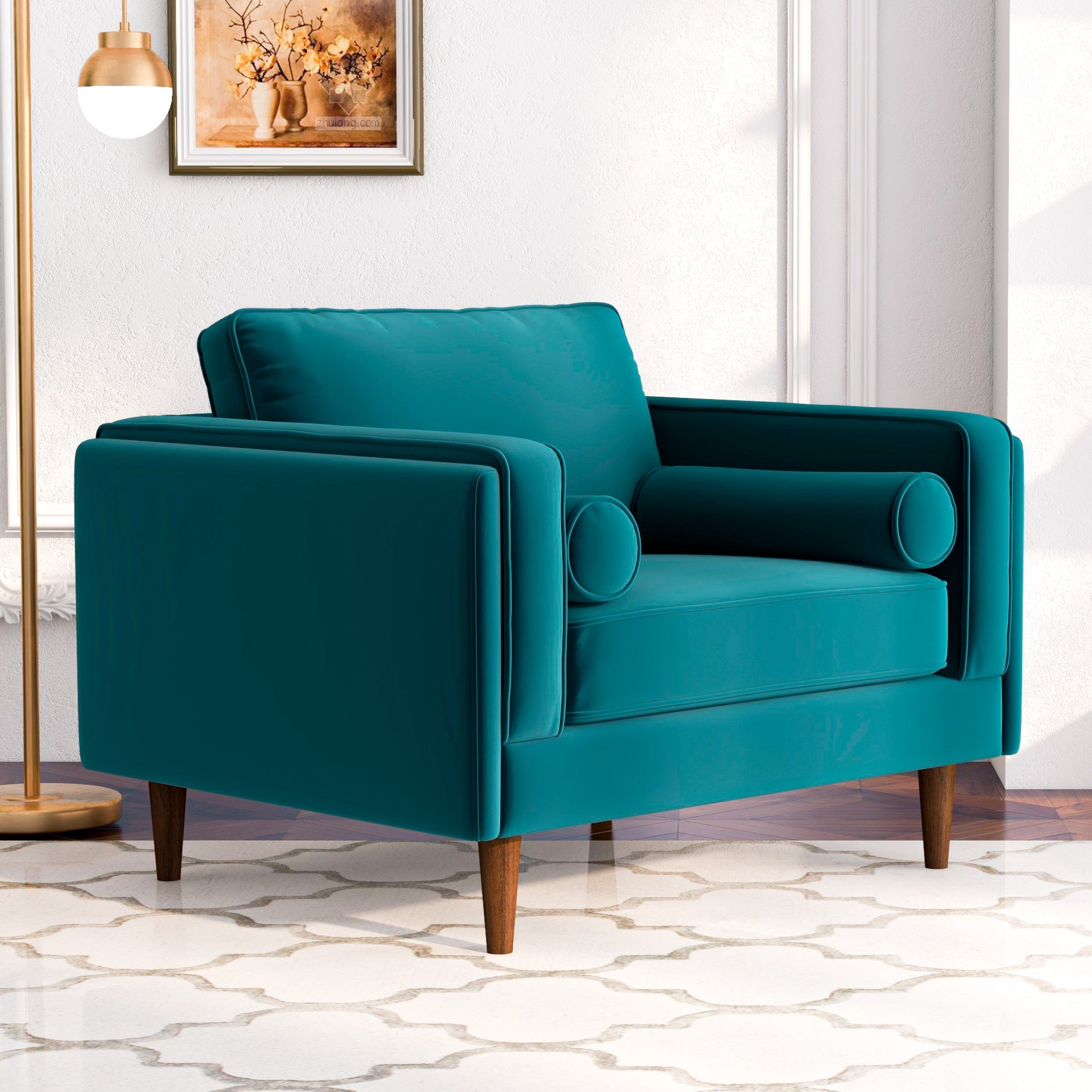 Fordham Lounge Chair Teal Velvet