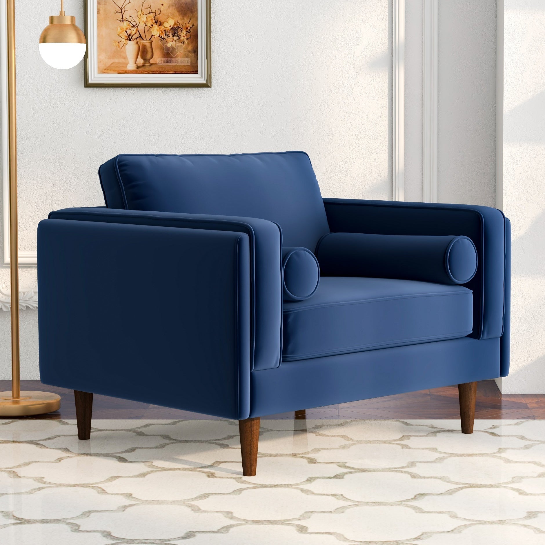 Fordham Lounge Chair Navy Blue Velvet