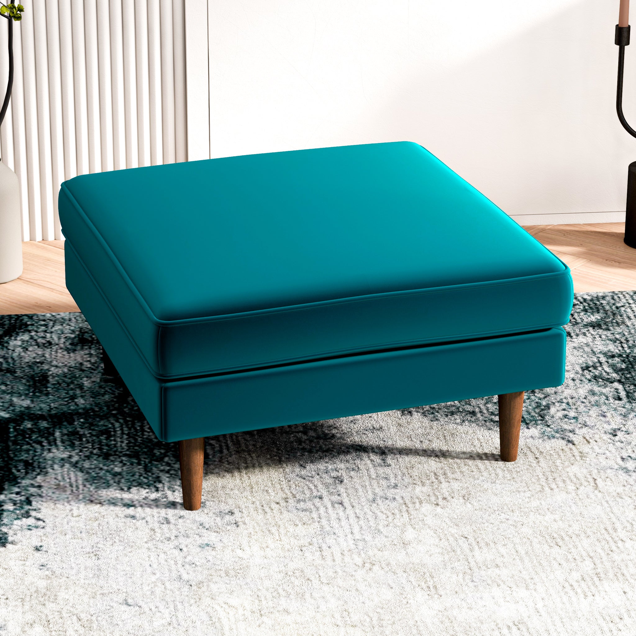 Fordham Ottoman Teal Velvet