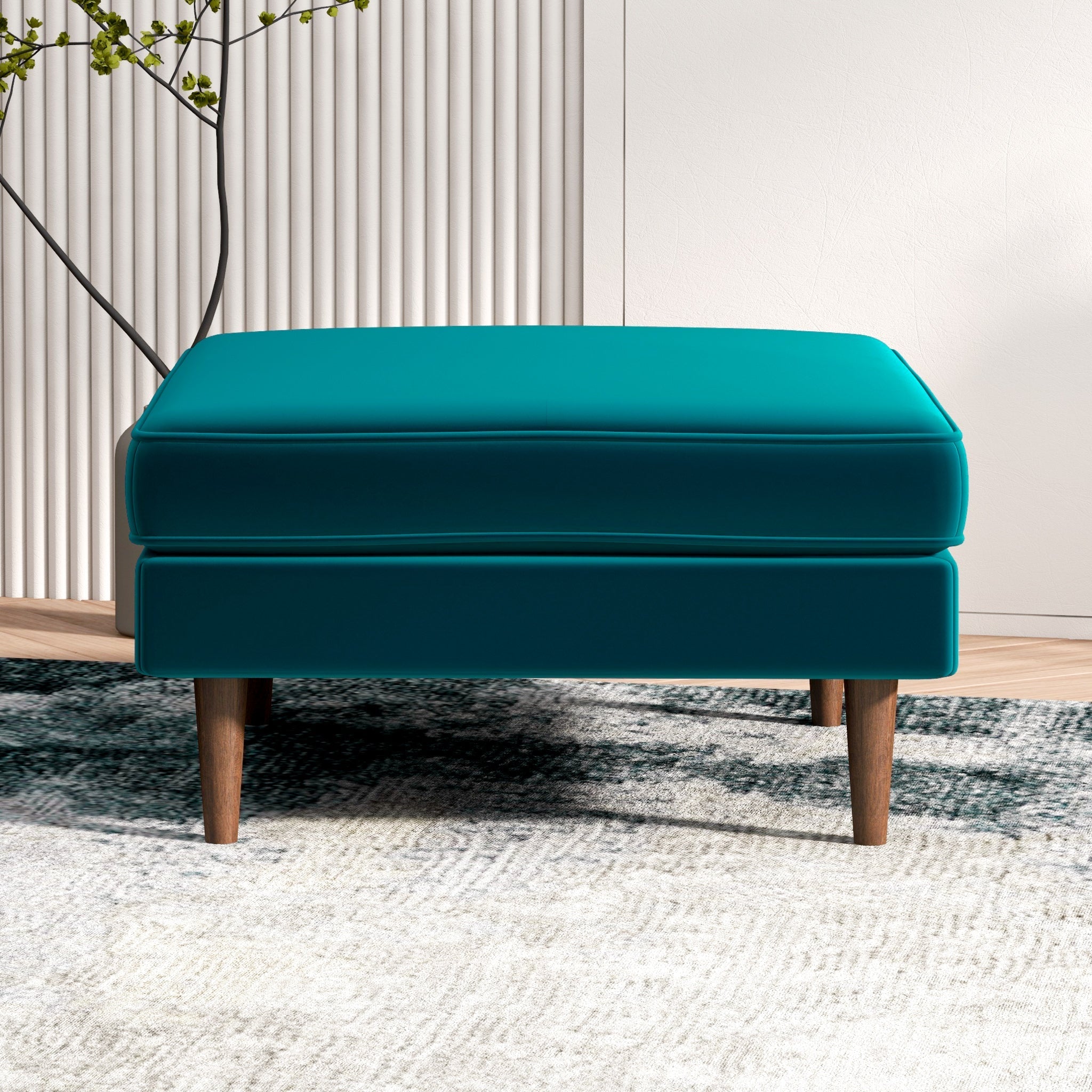 Fordham Ottoman Teal Velvet