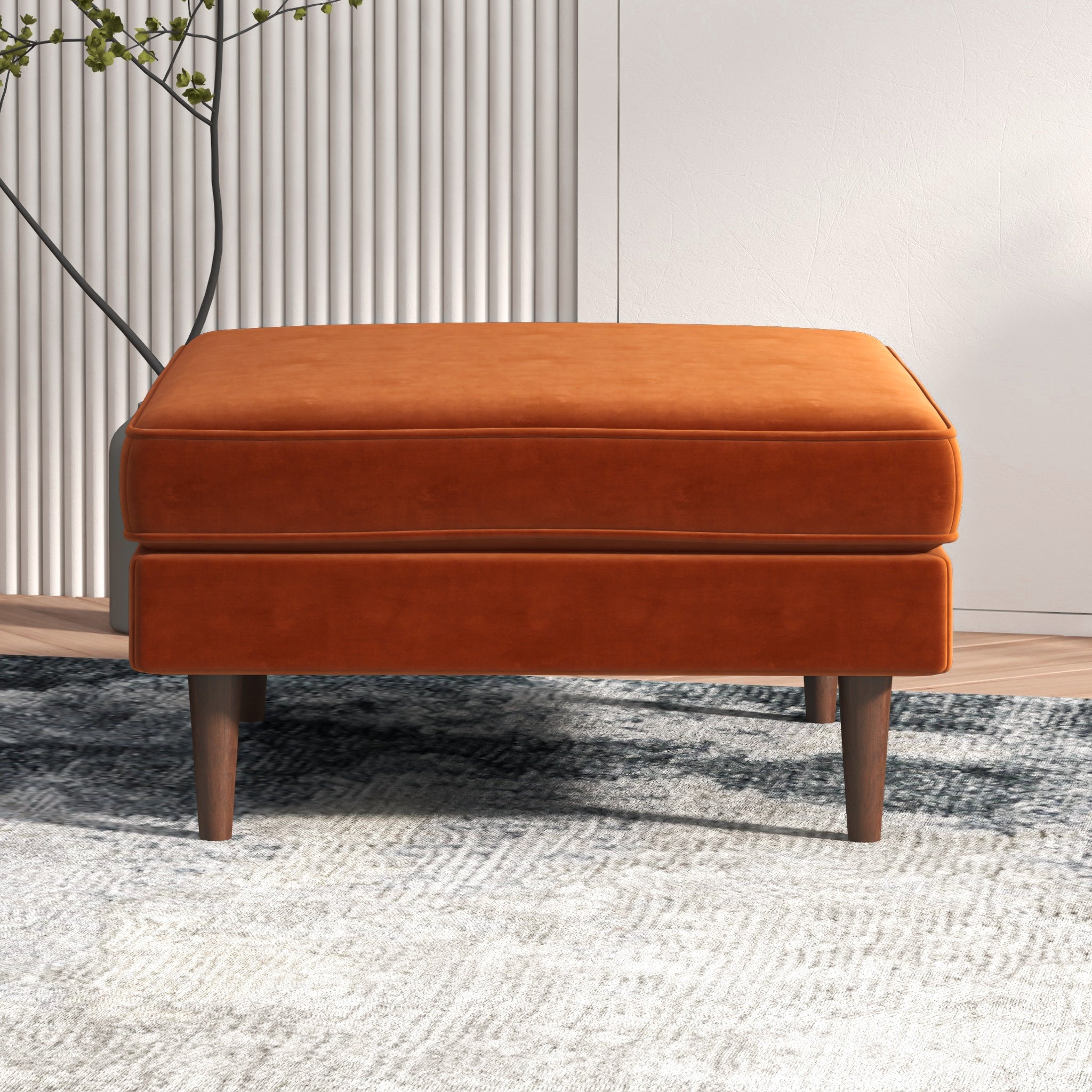 Fordham Ottoman Burnt Orange Velvet