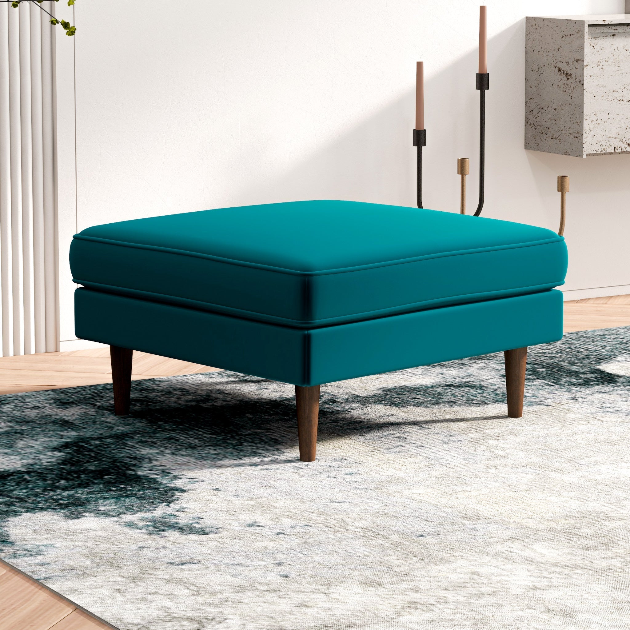 Fordham Ottoman Teal Velvet