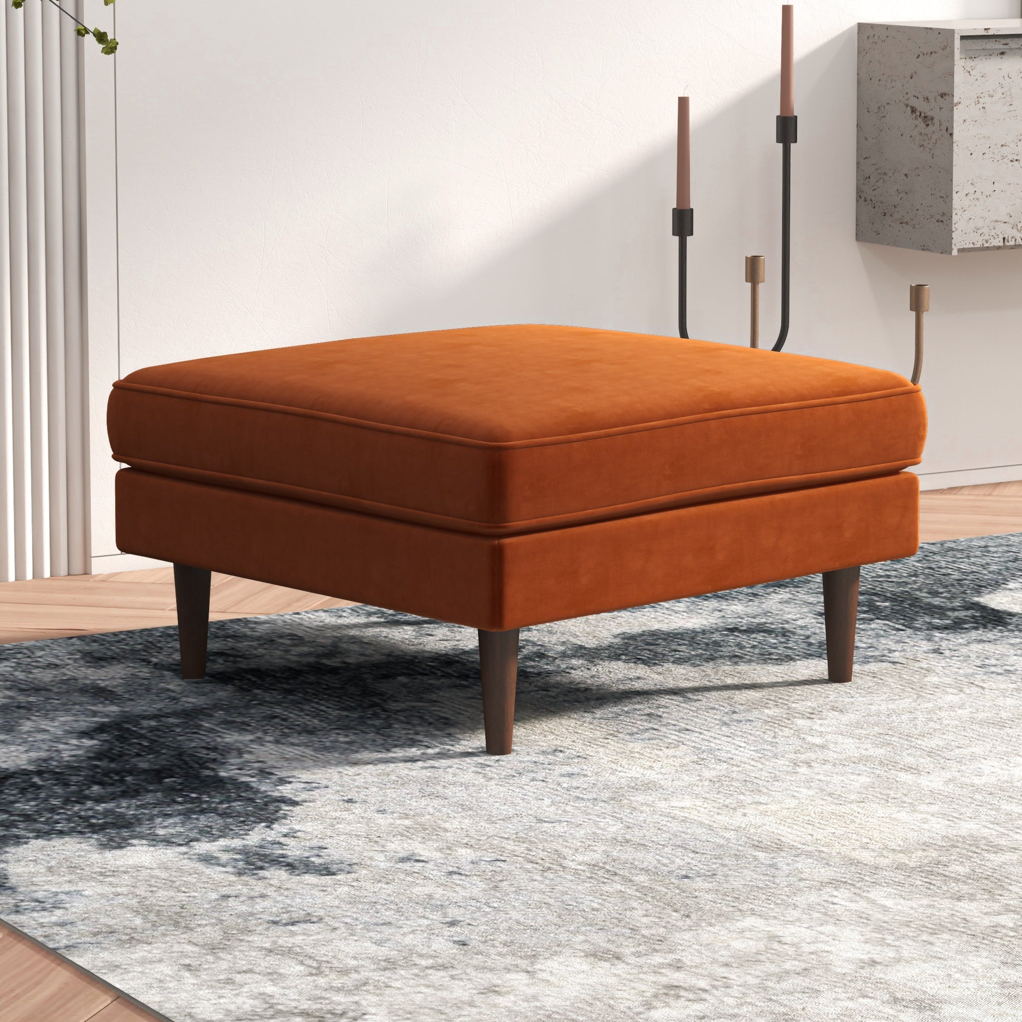 Fordham Ottoman Burnt Orange Velvet