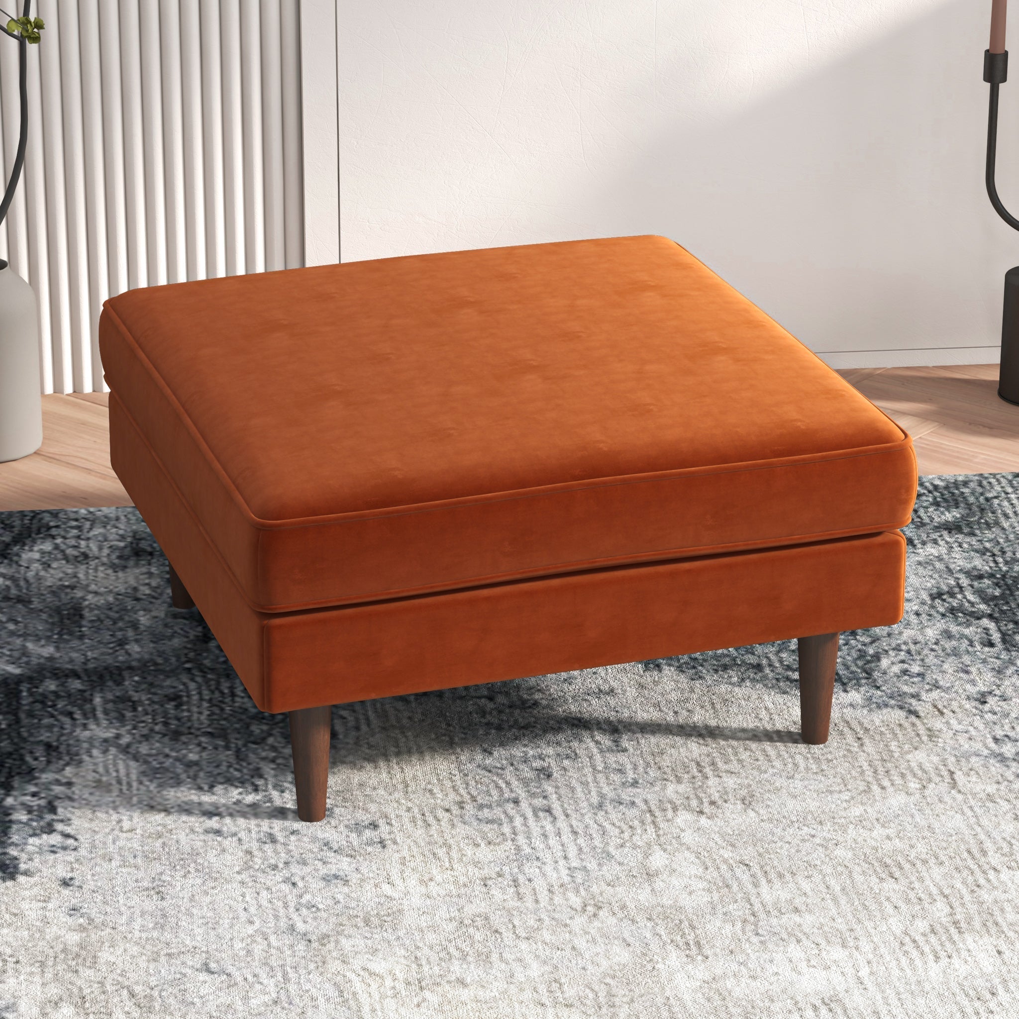 Fordham Ottoman Burnt Orange Velvet