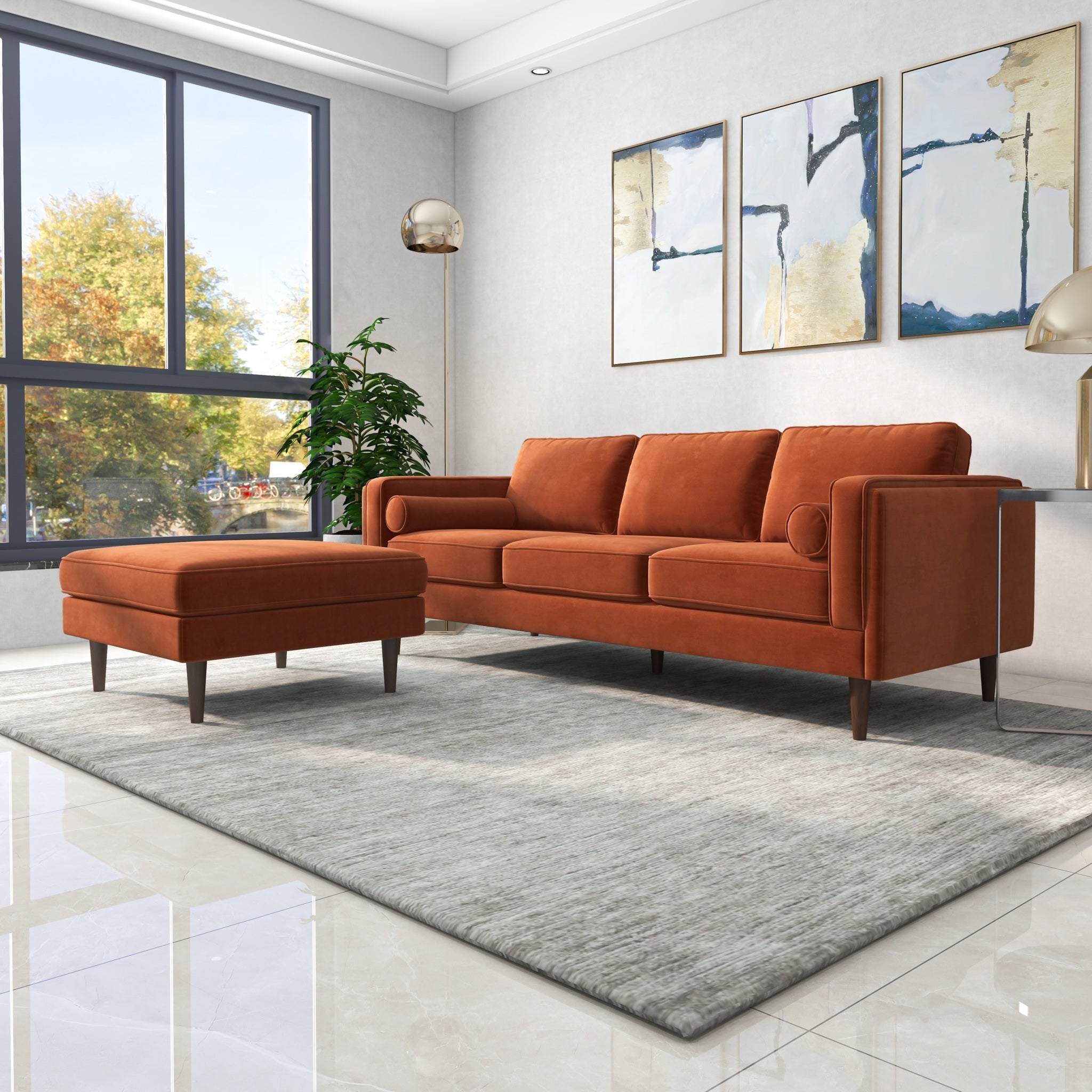 Fordham Ottoman Burnt Orange Velvet