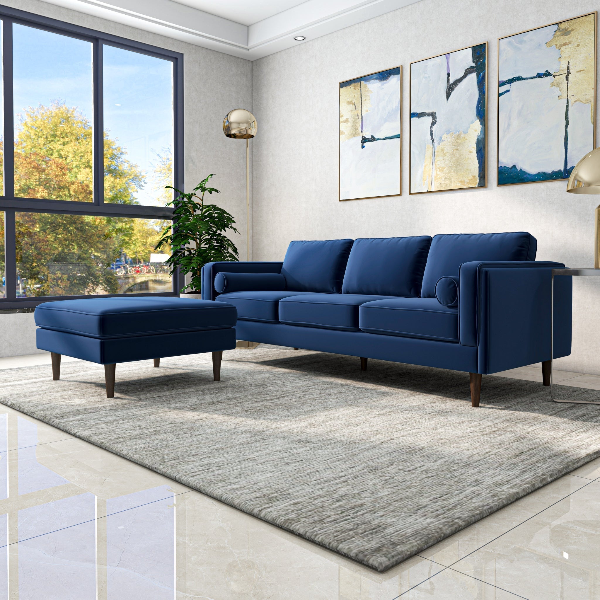 Fordham Ottoman Blue Velvet