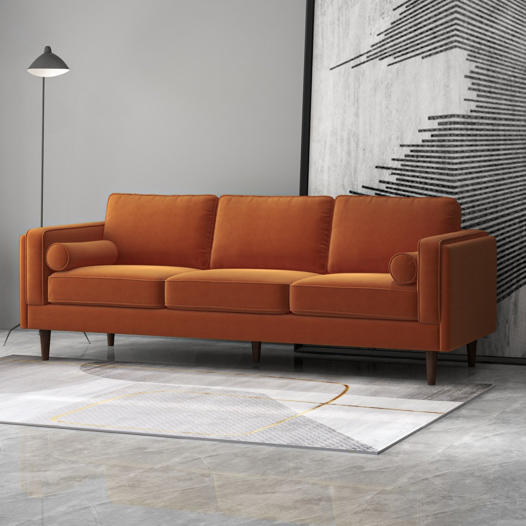 Fordham Sofa Burnt Orange Velvet