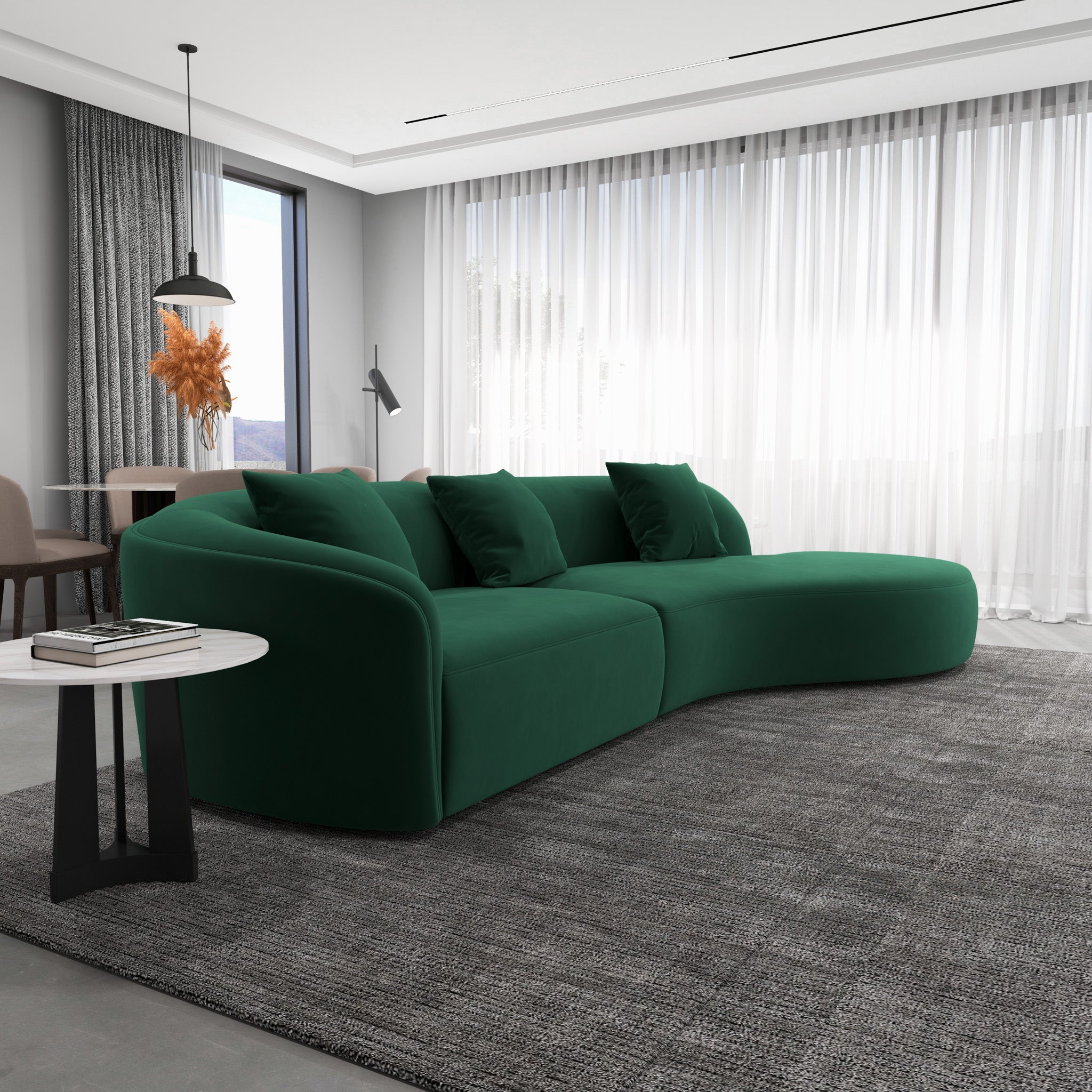 Galleria Dark Green Velvet Curvy Sectional Sofa