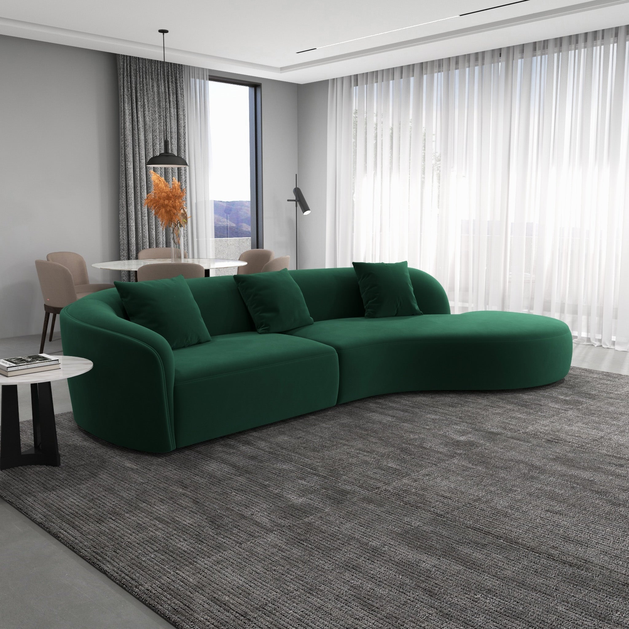 Galleria Dark Green Velvet Curvy Sectional Sofa