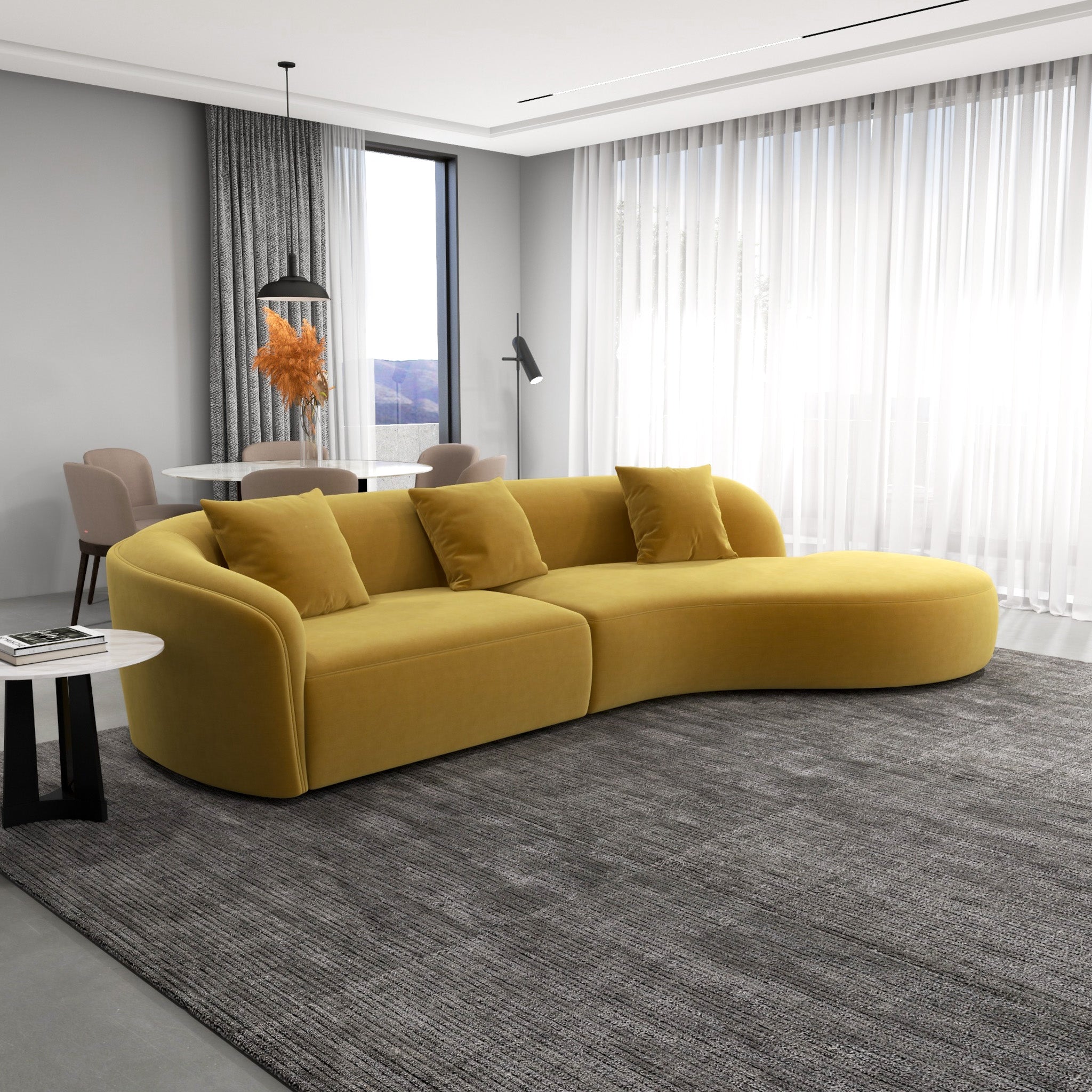 Galleria Japandi Style Curvy Sectional Sofa Gold Velvet