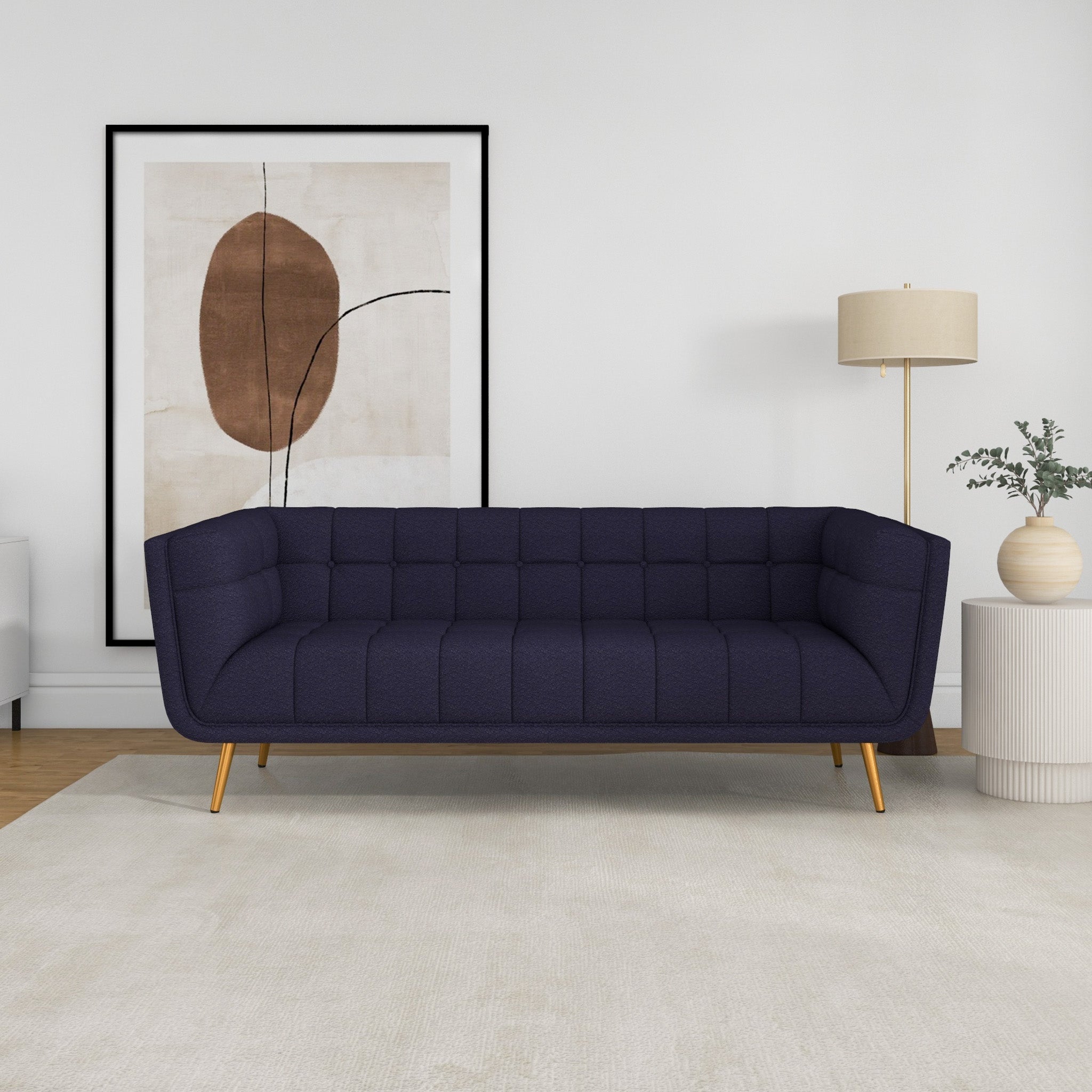 Kano Sofa Large Dark Blue Boucle with Metal Feet