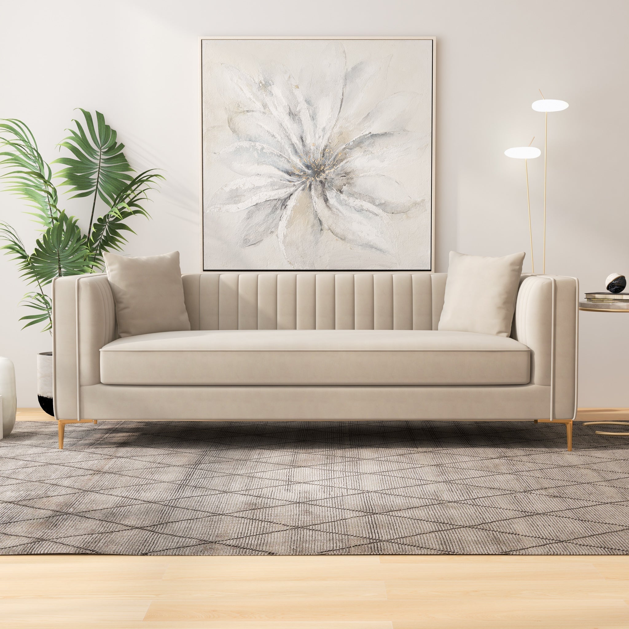 Kendra Sofa 91" Light Cream Velvet