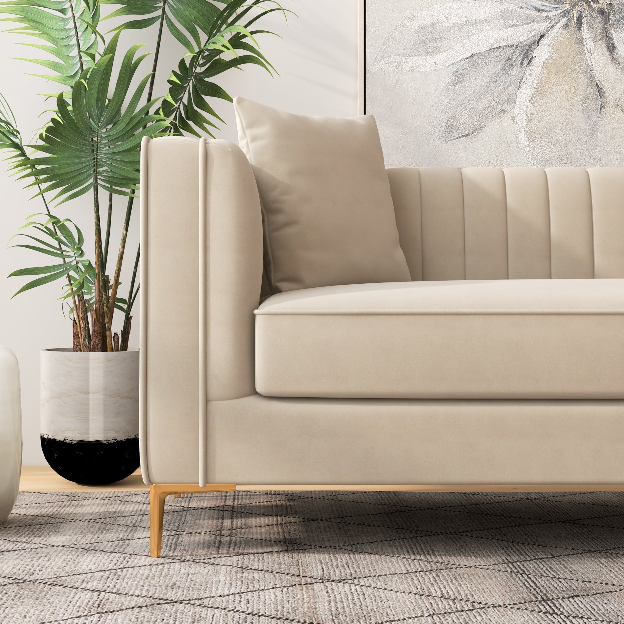 Kendra Sofa 91" Light Cream Velvet