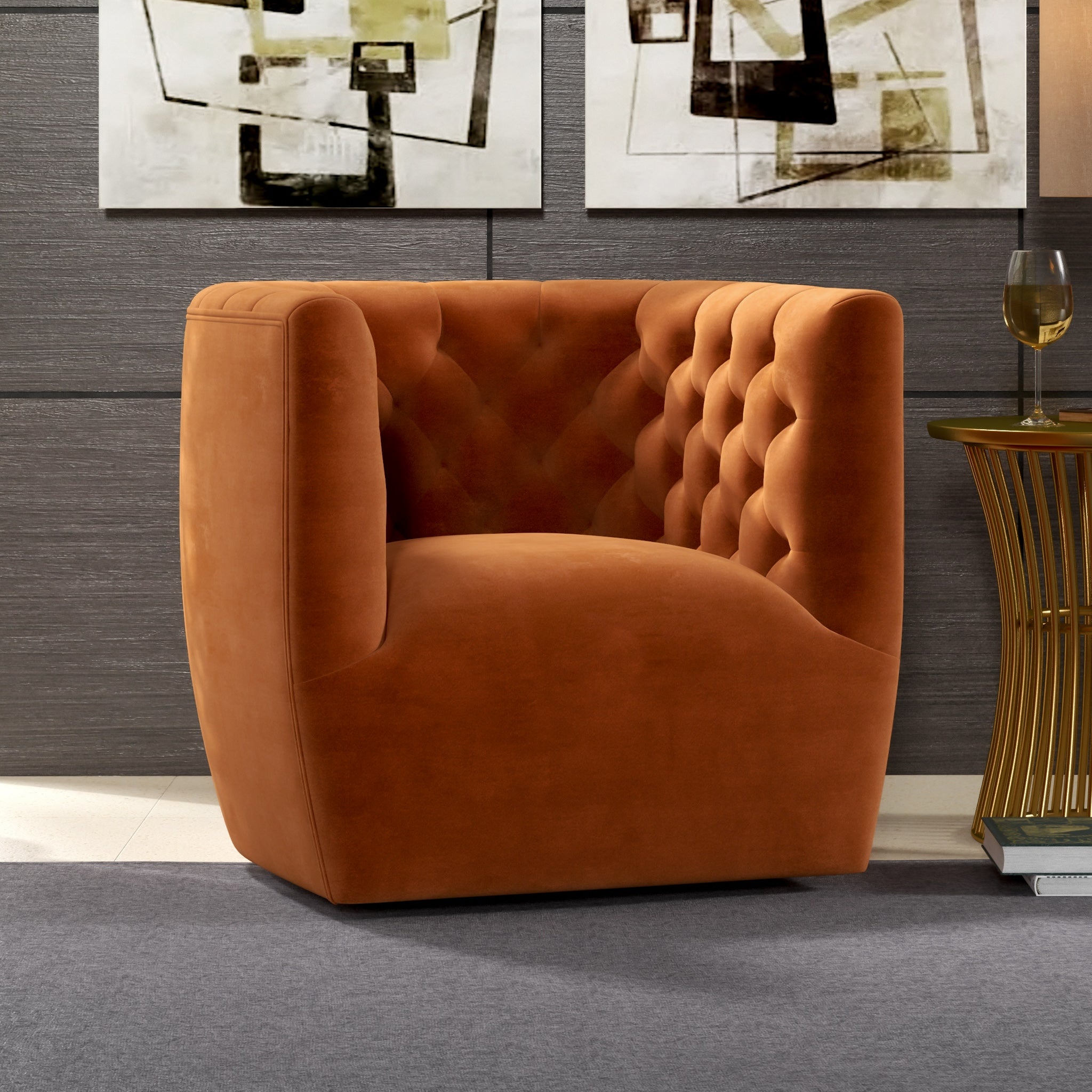 Lotte Swivel Chair Burnt Orange Velvet