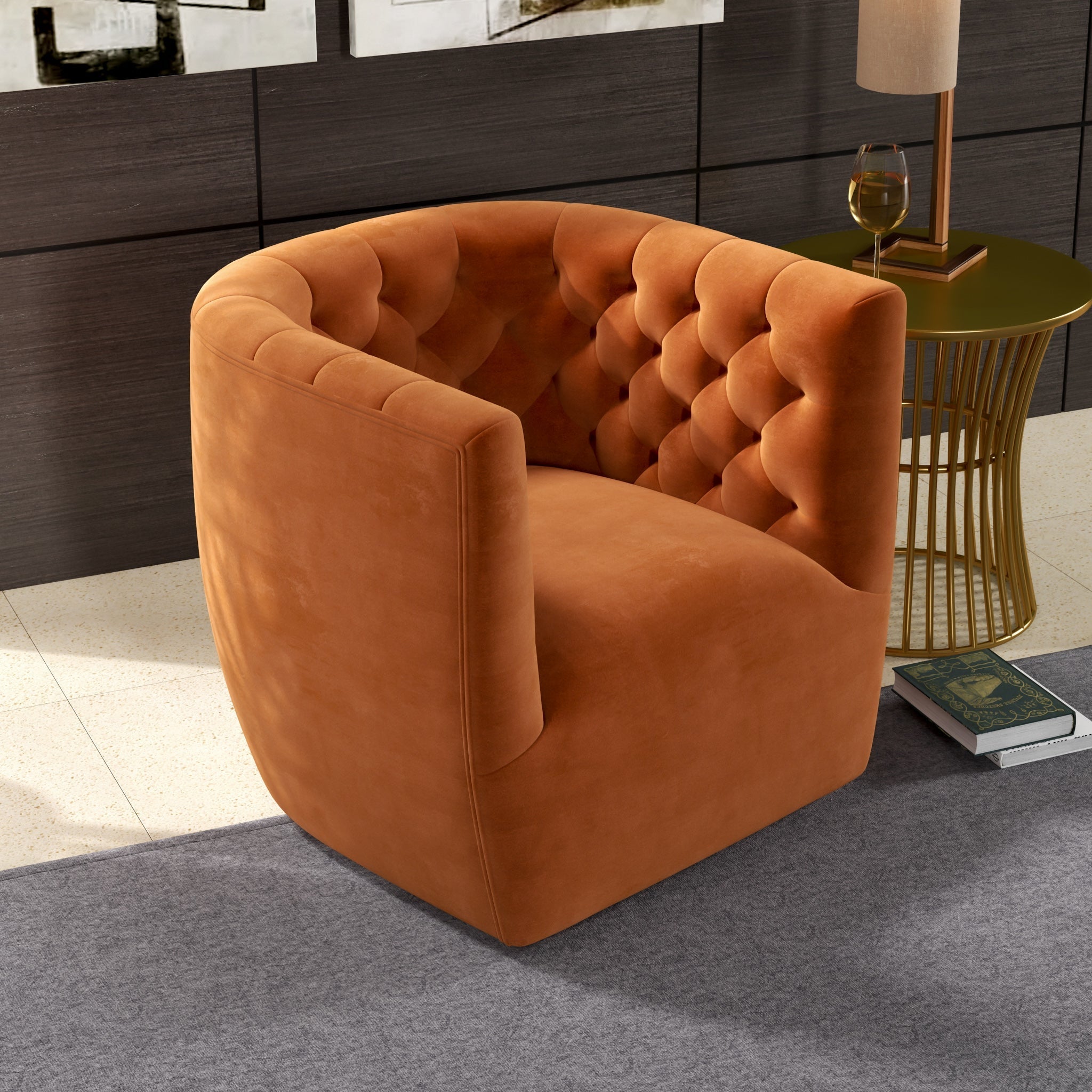 Lotte Swivel Chair Burnt Orange Velvet