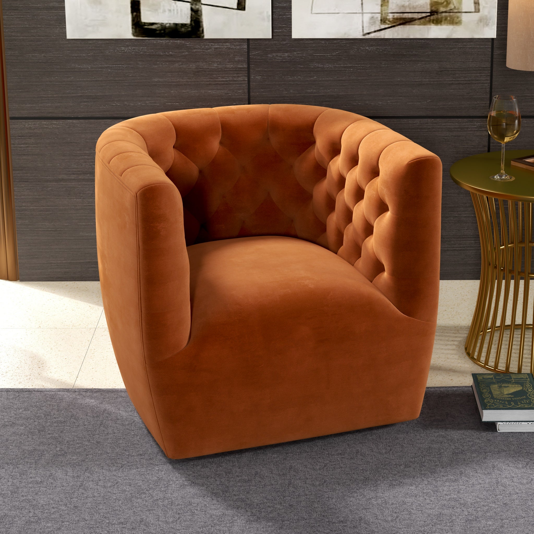 Lotte Swivel Chair Burnt Orange Velvet