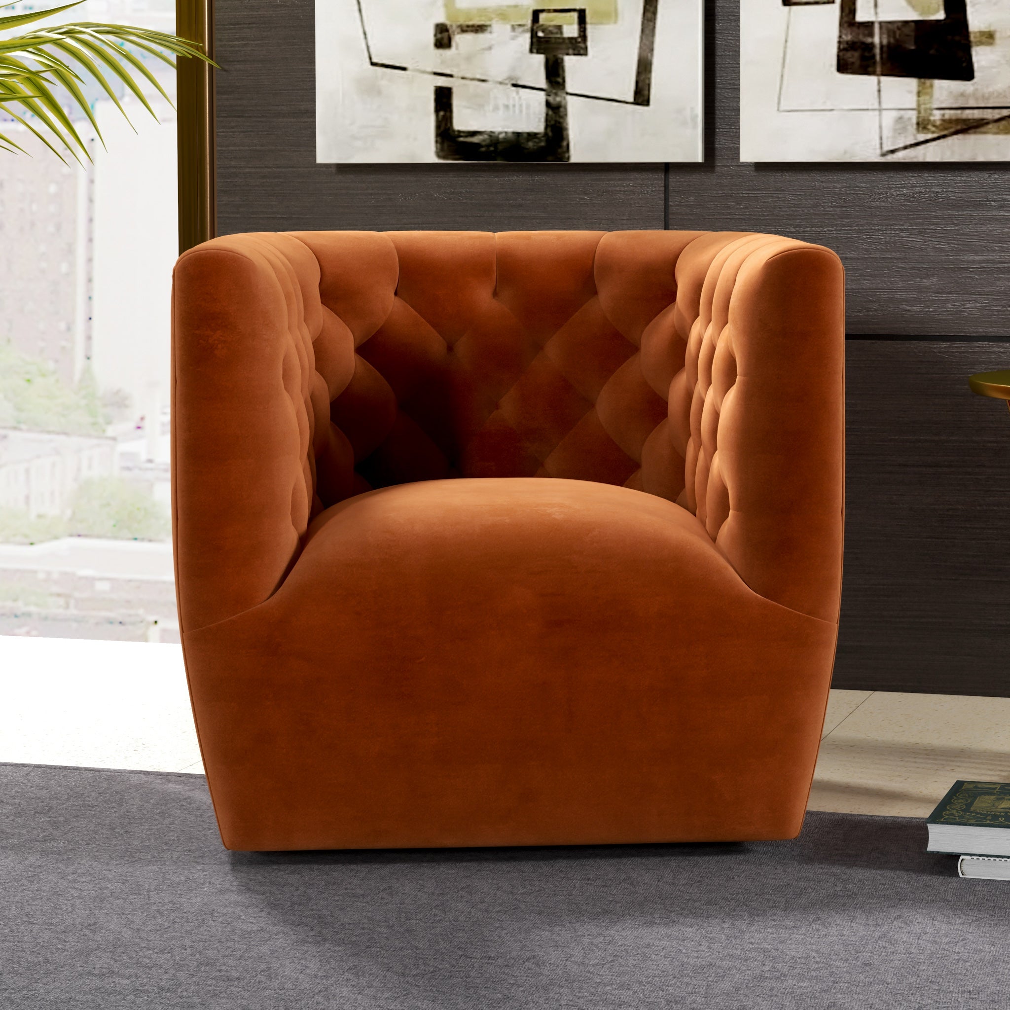 Lotte Swivel Chair Burnt Orange Velvet