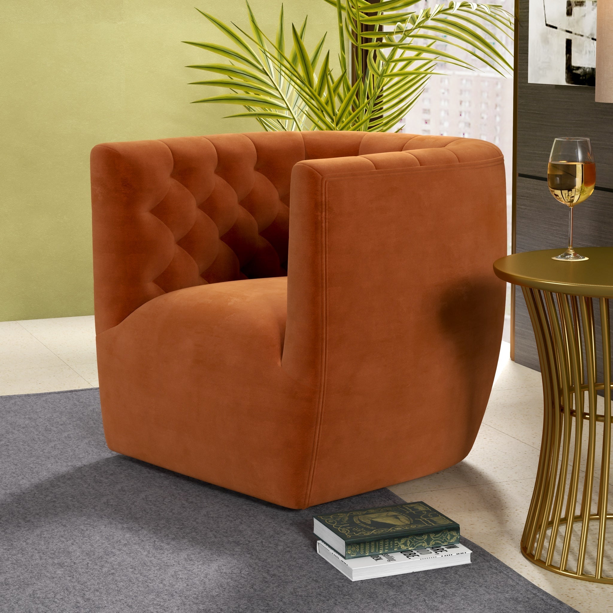 Lotte Swivel Chair Burnt Orange Velvet