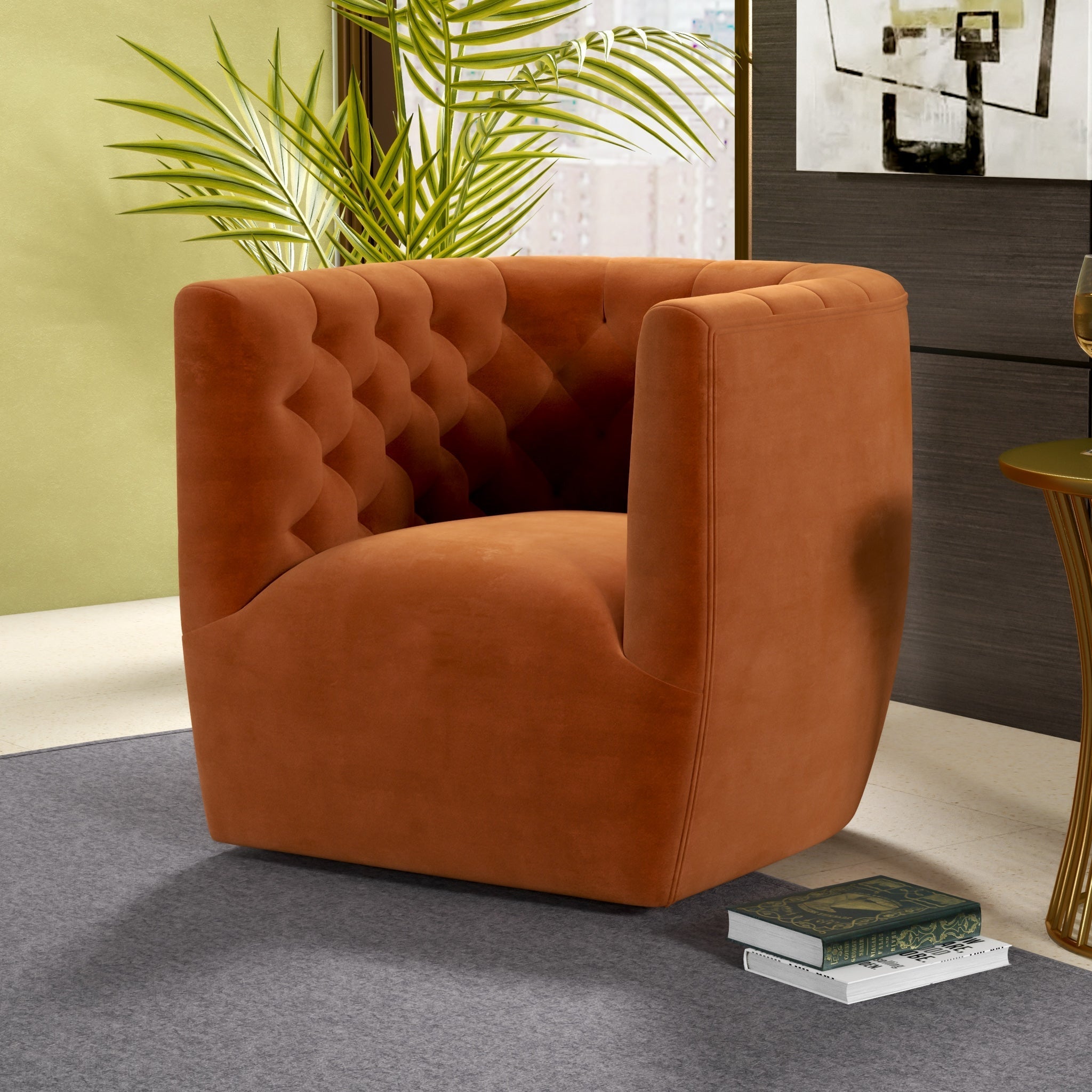 Lotte Swivel Chair Burnt Orange Velvet