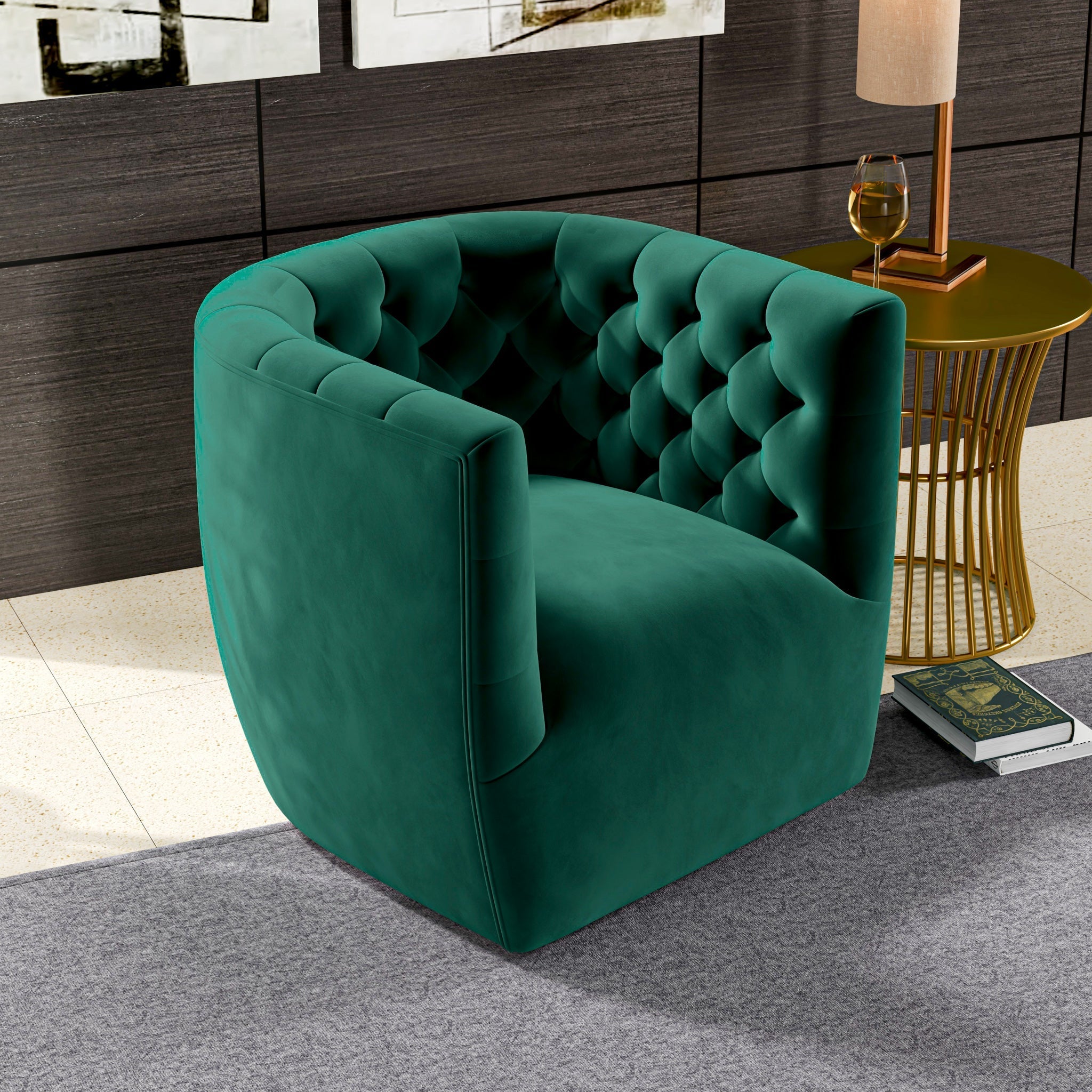 Lotte Forest Green Velvet Swivel Chair