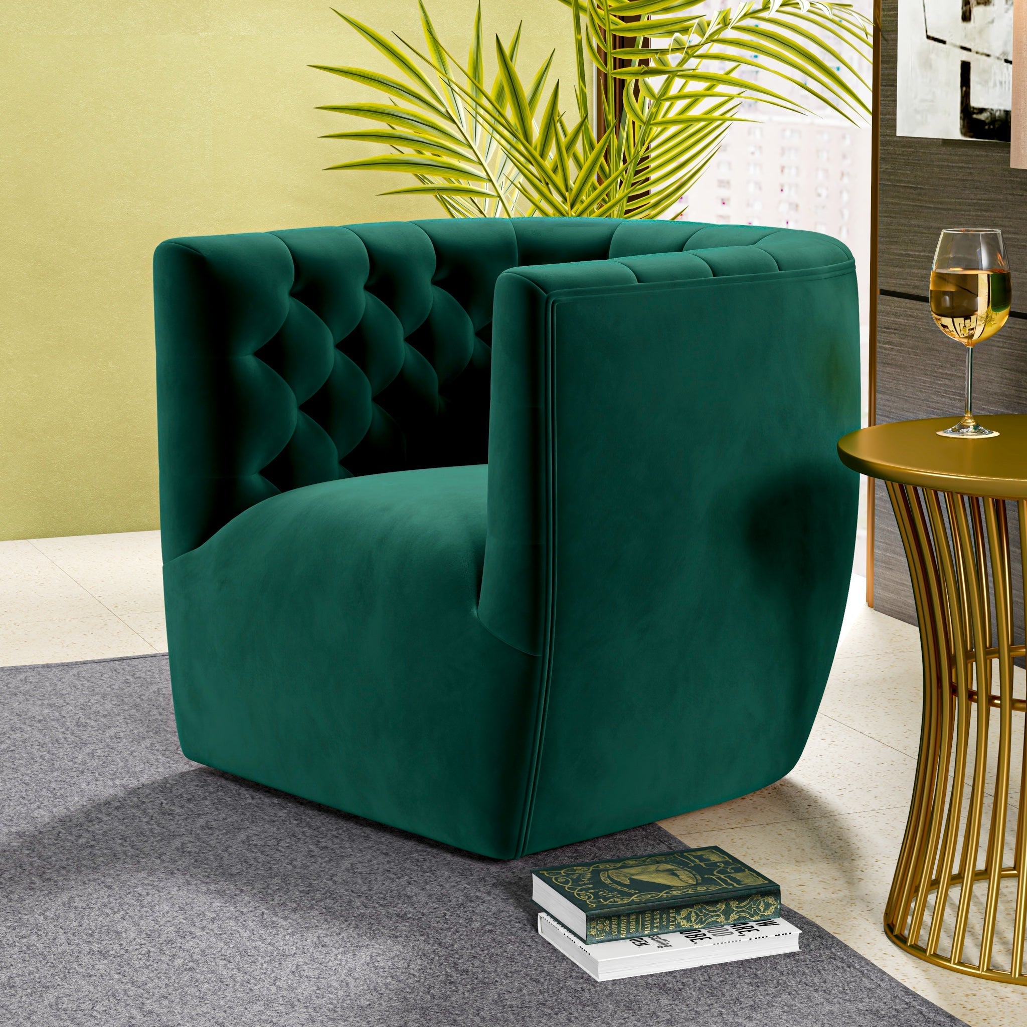 Lotte Forest Green Velvet Swivel Chair