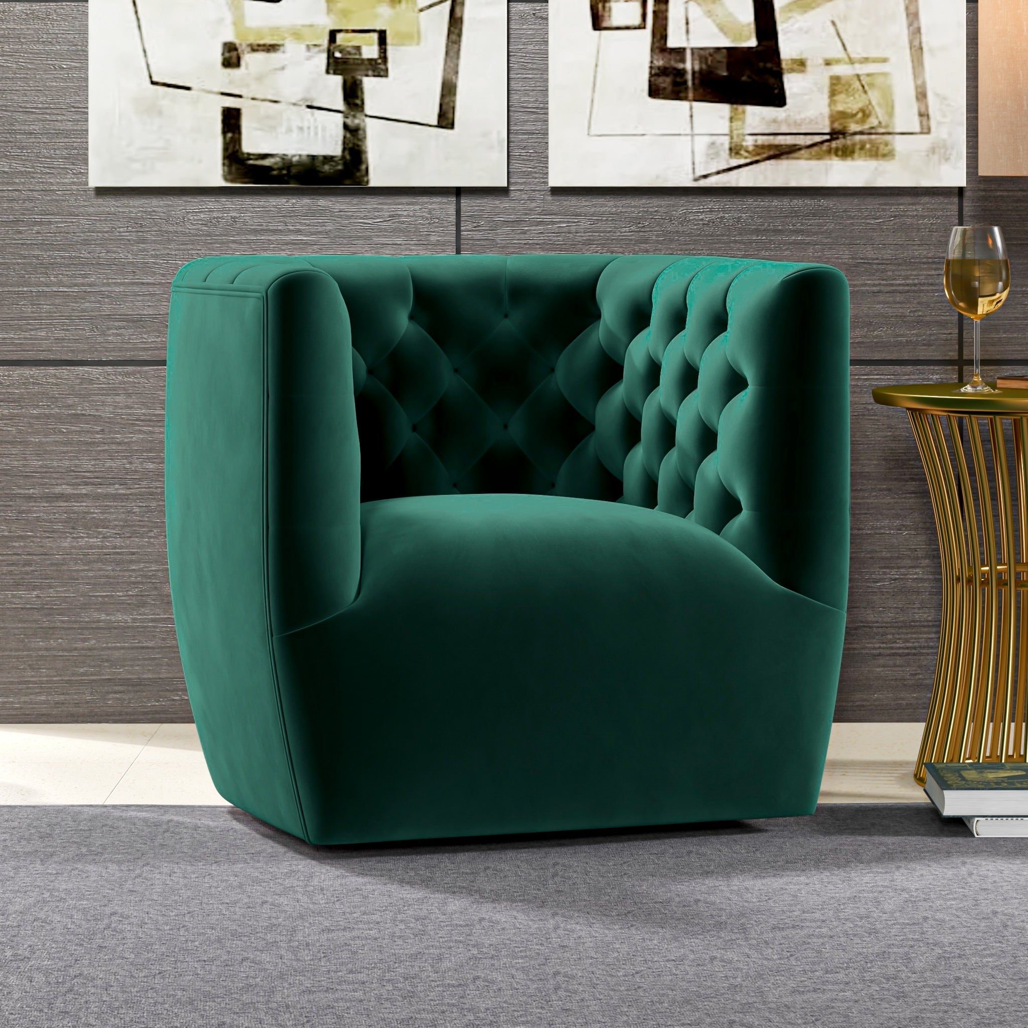 Lotte Forest Green Velvet Swivel Chair