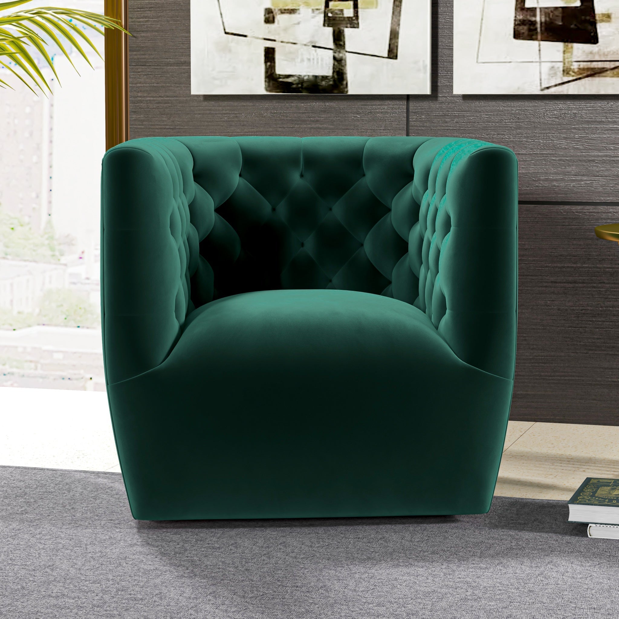 Lotte Forest Green Velvet Swivel Chair