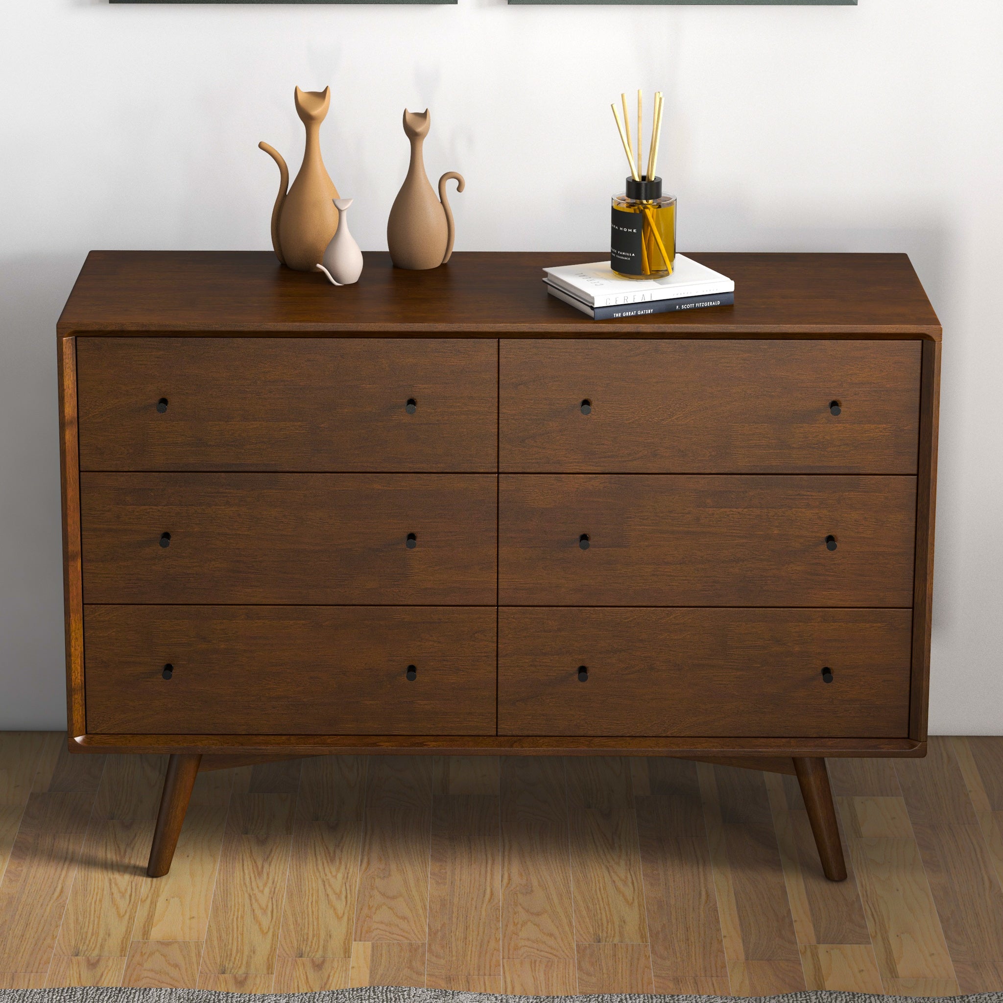 Noak Mid Century Modern Dresser 6 Drawer Walnut