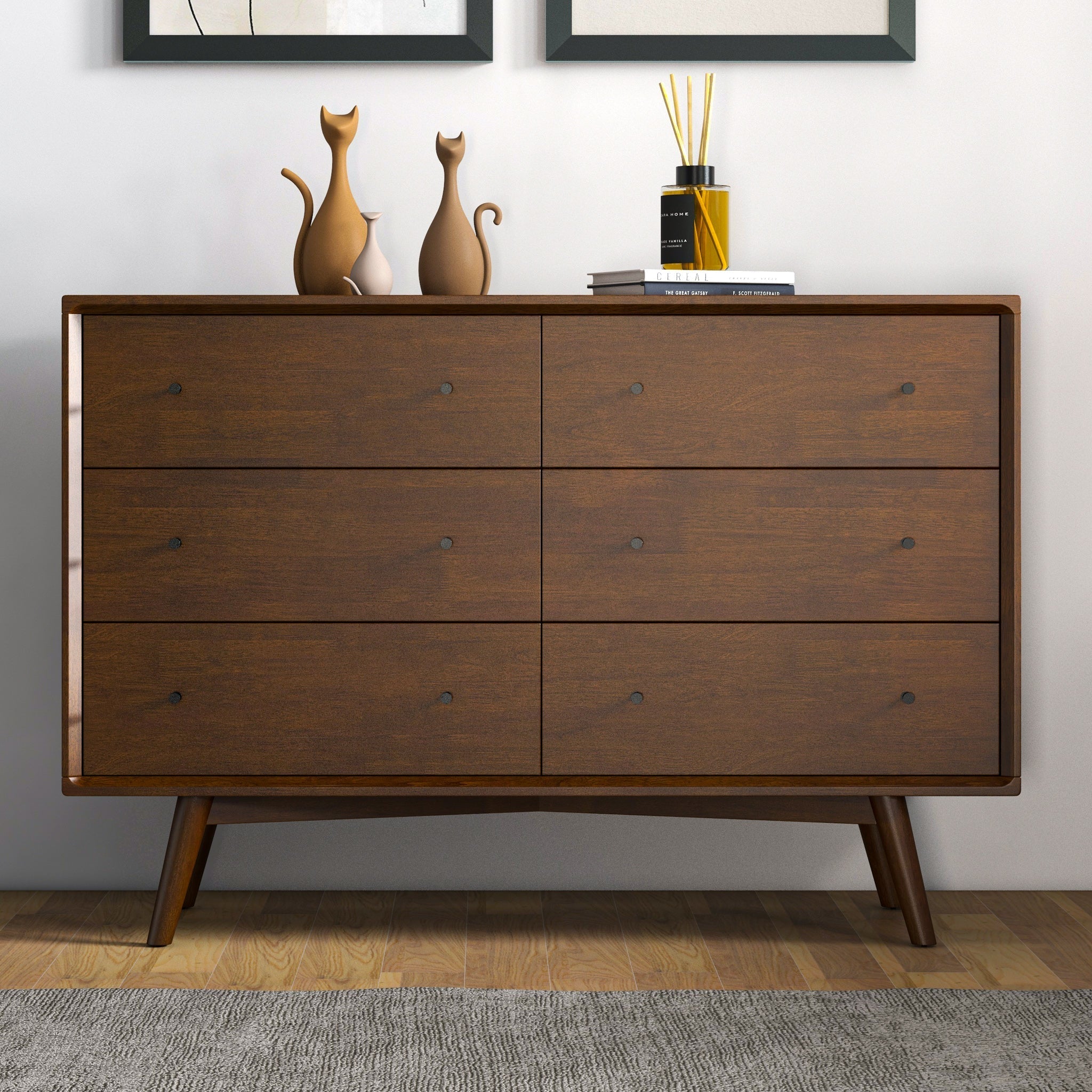 Noak Mid Century Modern Dresser 6 Drawer Walnut