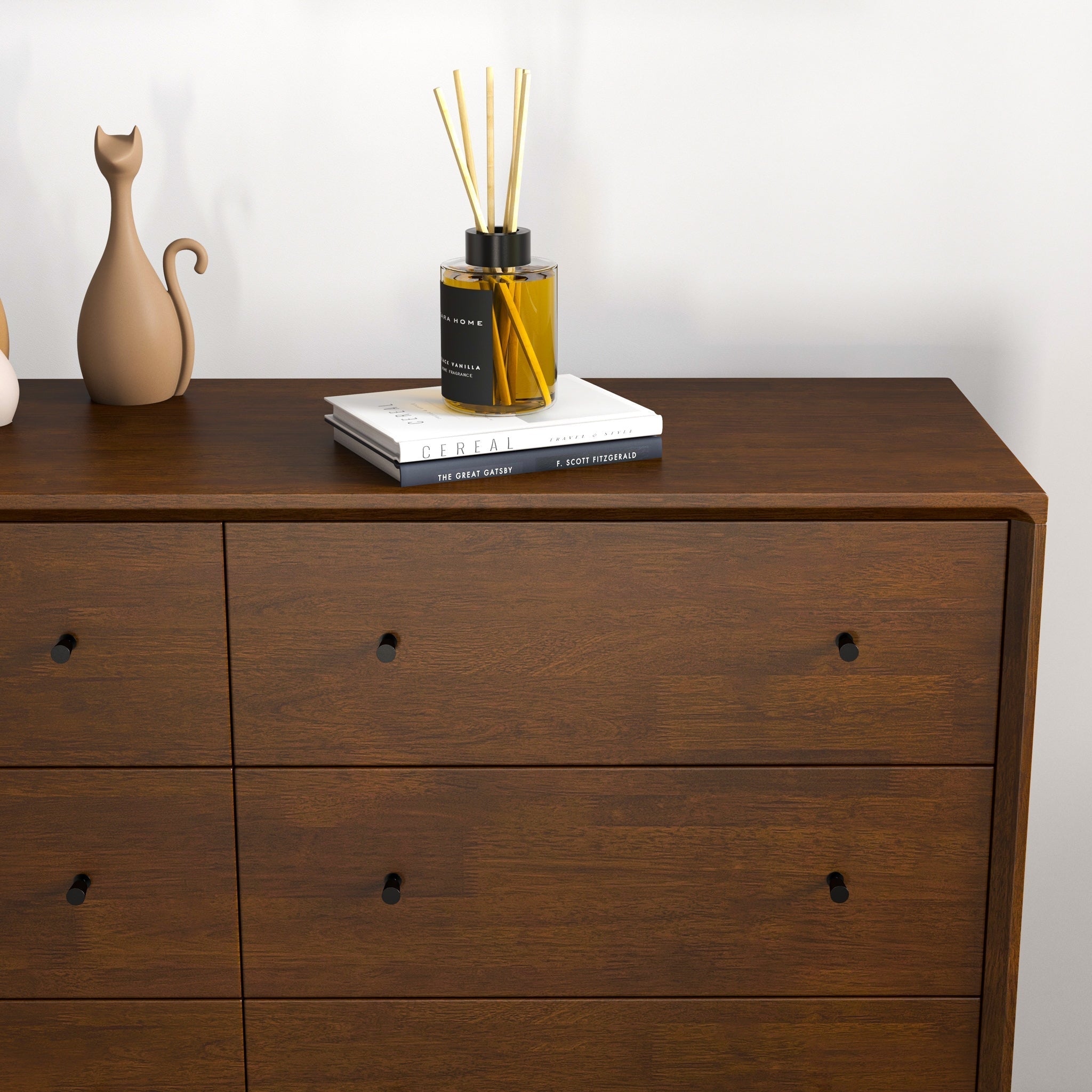 Noak Mid Century Modern Dresser 6 Drawer Walnut