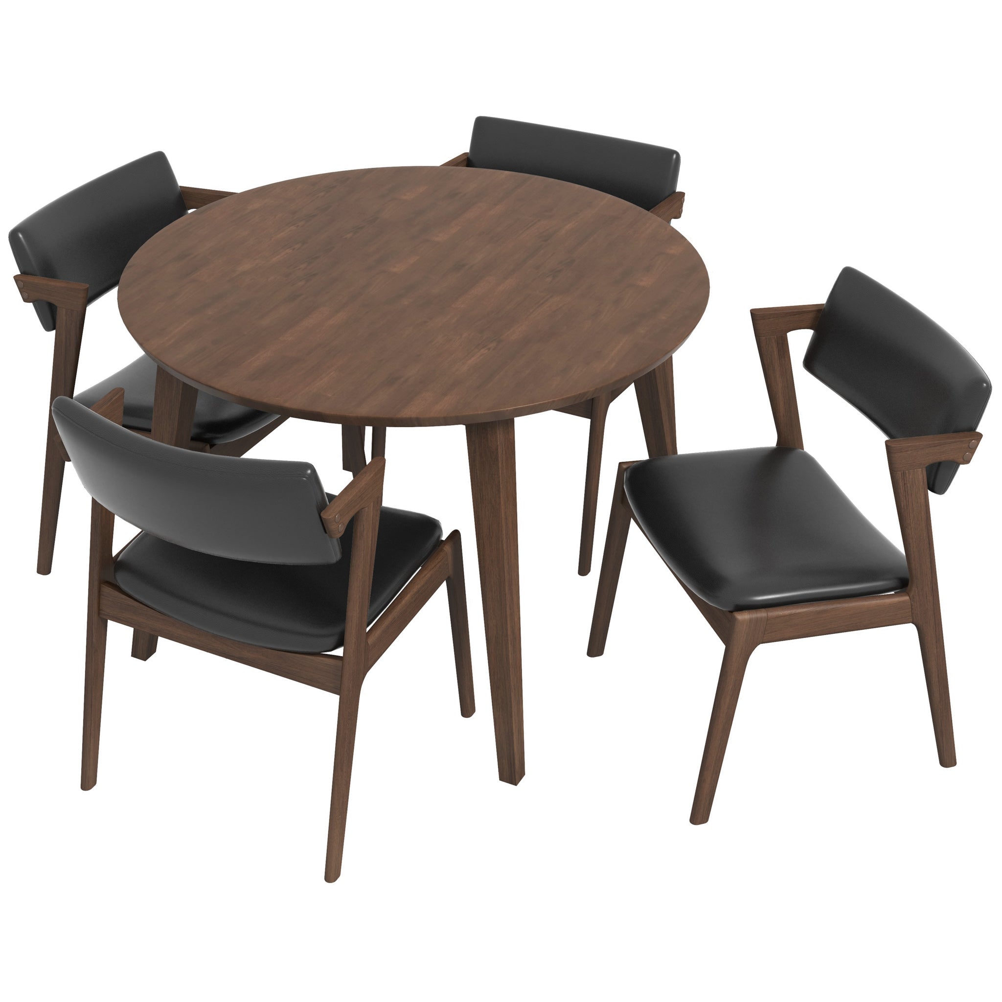 Palmer Walnut Dining set with 4 Ricco Dining Chairs Black Leather