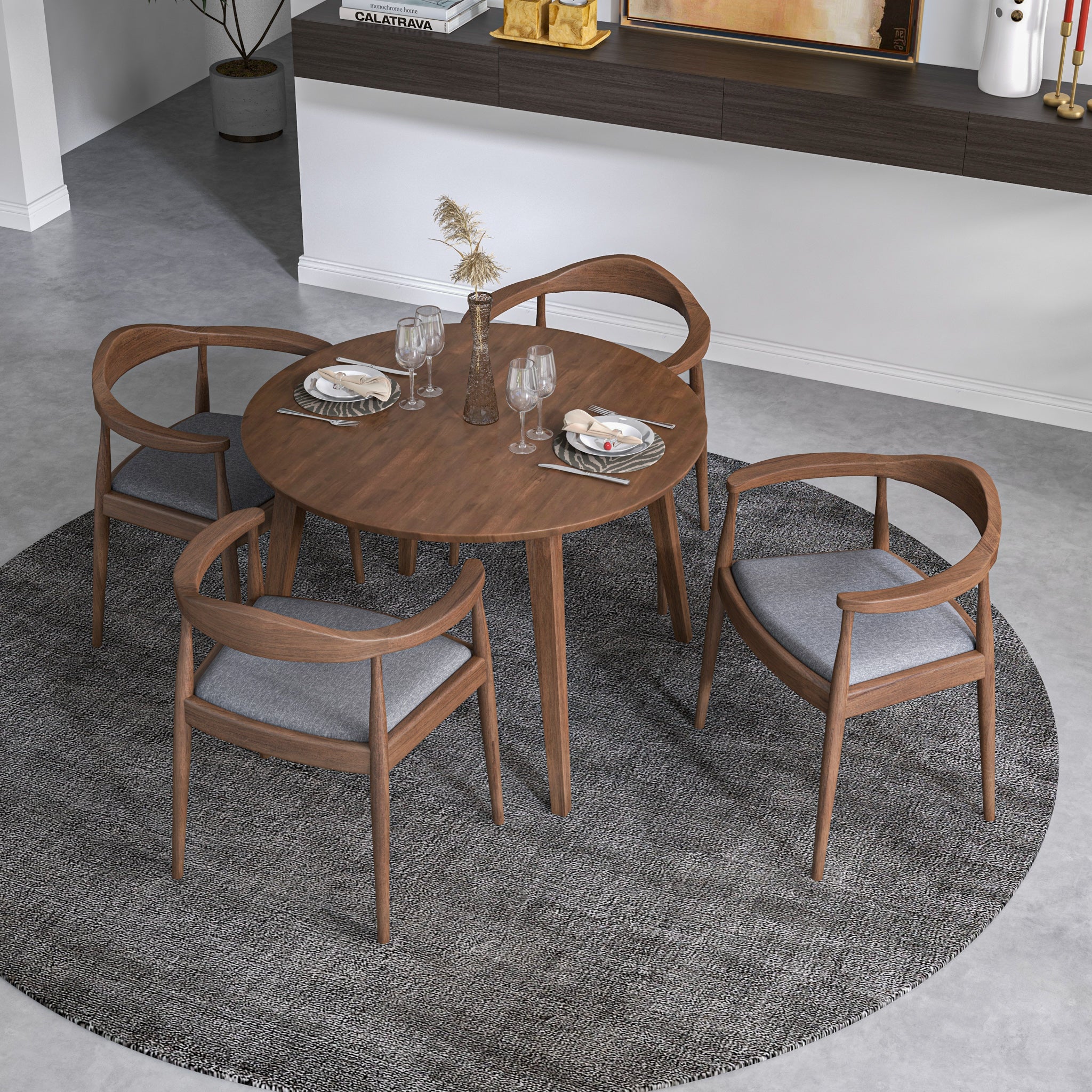 Palmer Dining set with 4 Freya Grey Dining Chairs Walnut