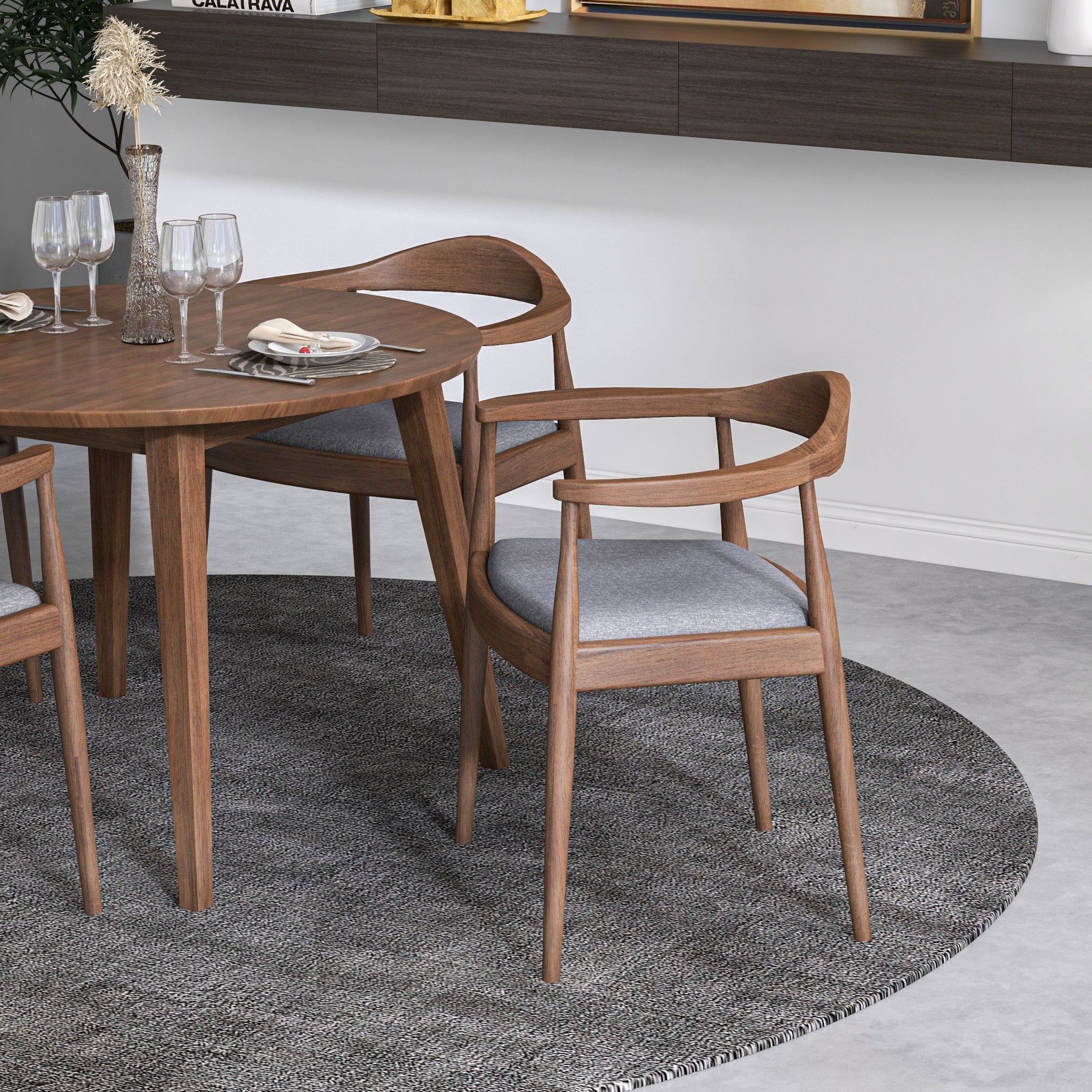 Palmer Dining set with 4 Freya Grey Dining Chairs Walnut